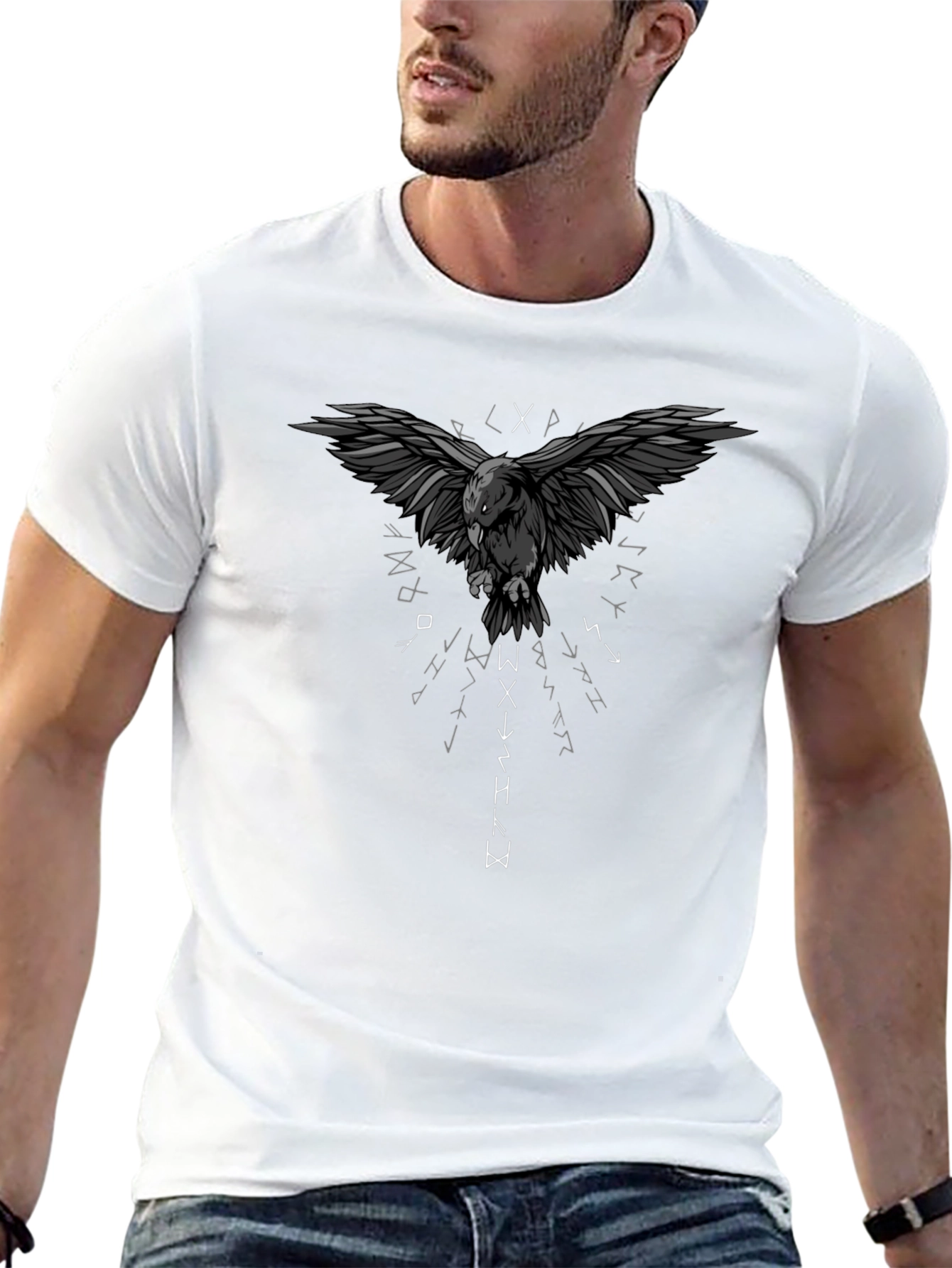 Raven Rune Graphic Print T-Shirt - Dark