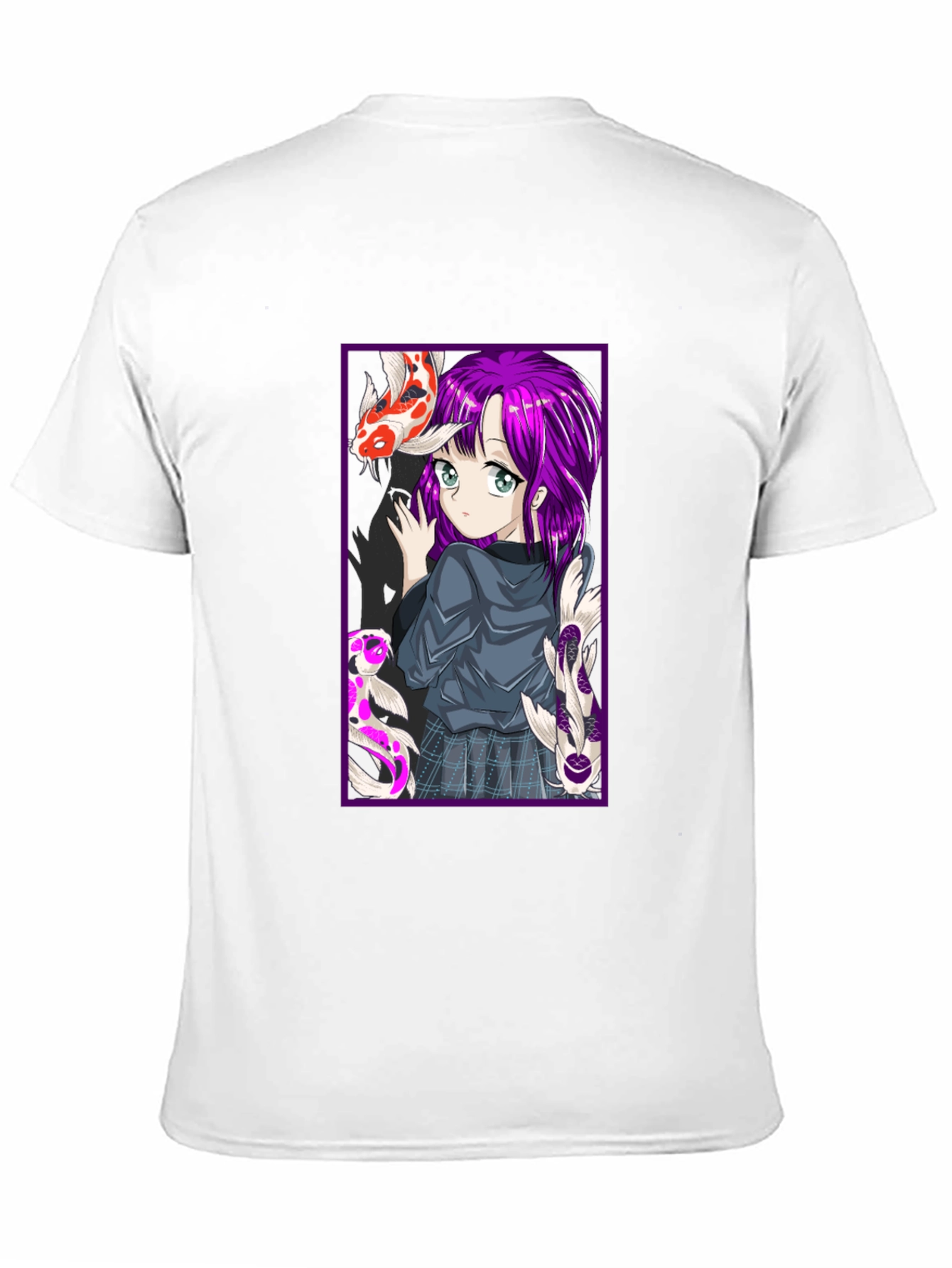 Anime Girl Koi Fish Graphic Tee - Black
