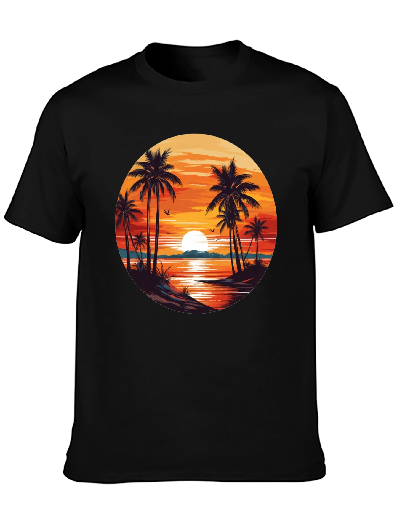 Sunset Beach Palm Tree Graphic T-Shirt