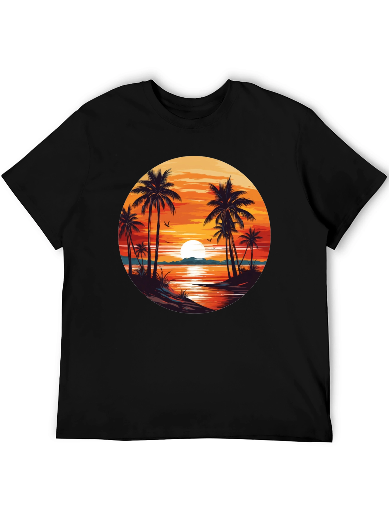 Sunset Beach Palm Tree Graphic T-Shirt
