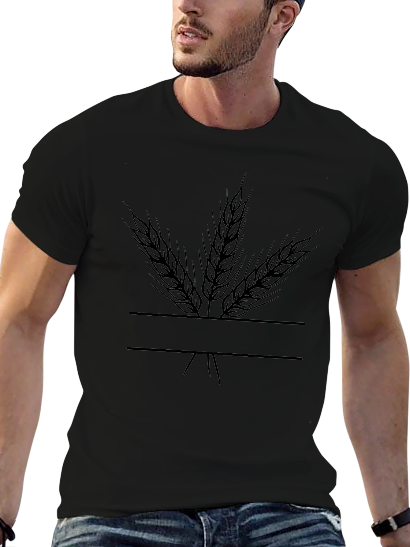 Wheat Stalks Black Graphic T-Shirt