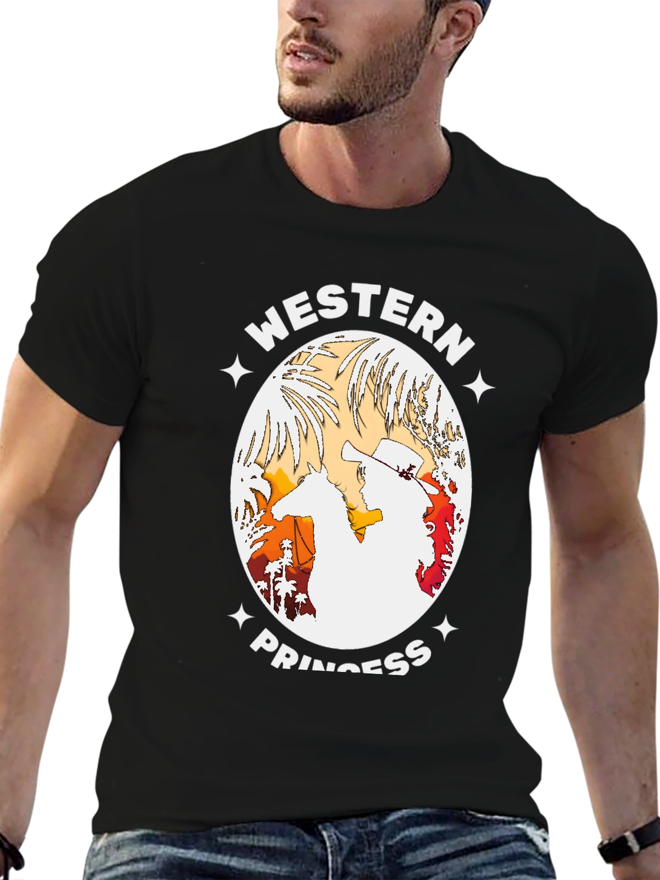 Western Princess Graphic Tee - Black Cotton T-Shirt