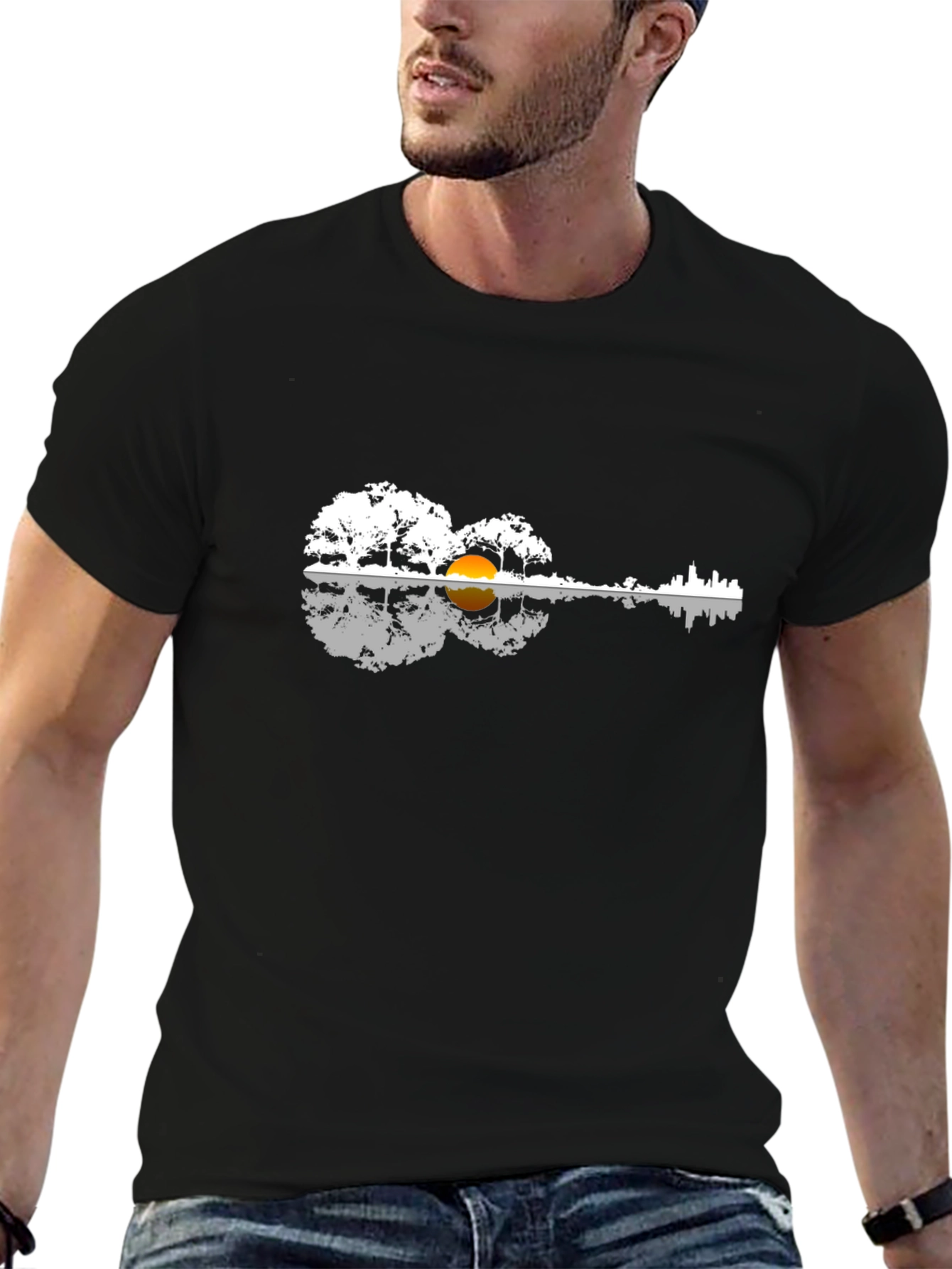 Guitar Landscape Graphic Tee - Nature Music Shirt