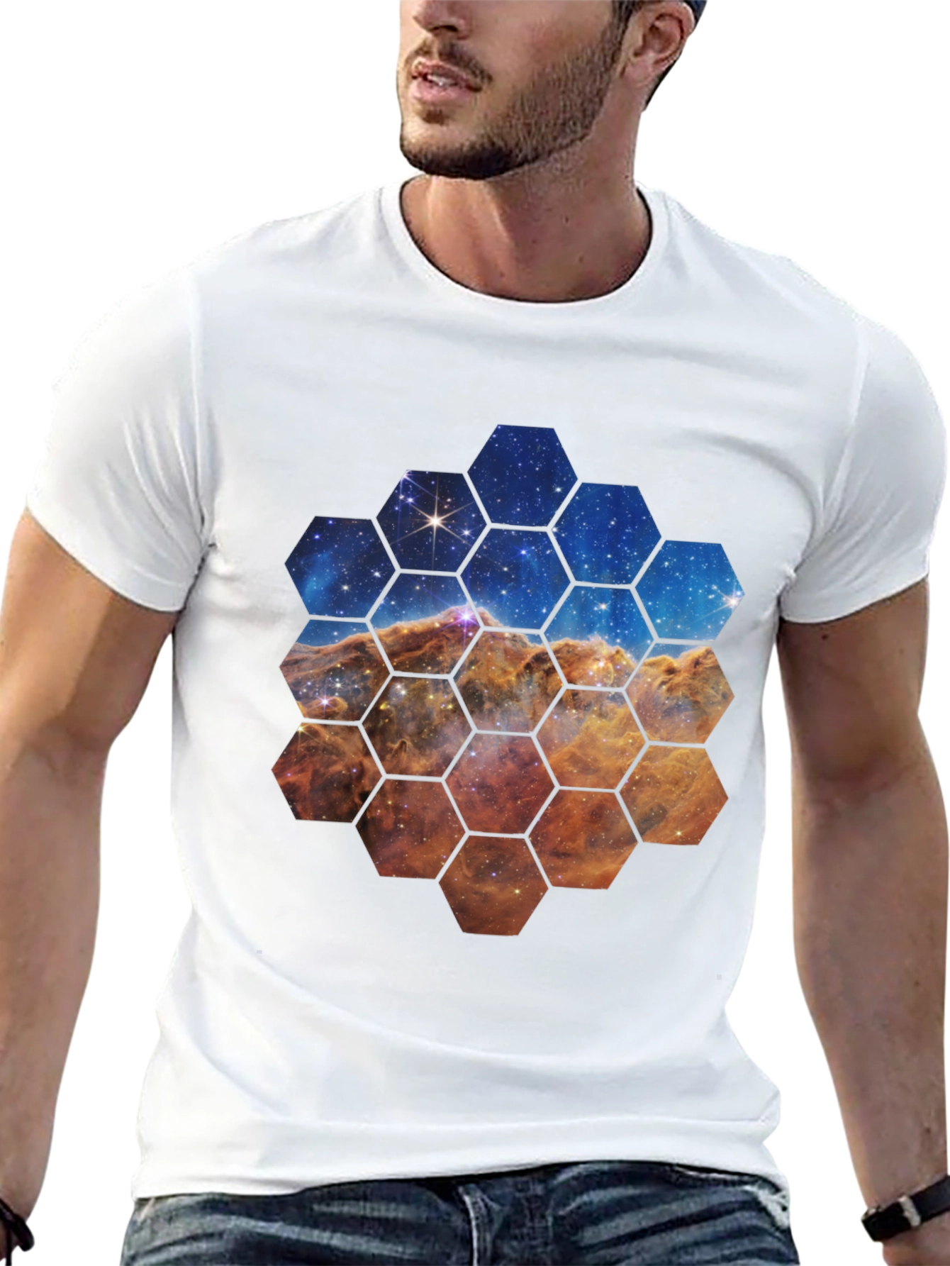 Nebula Hexagon Graphic Tee - Space Lover Shirt