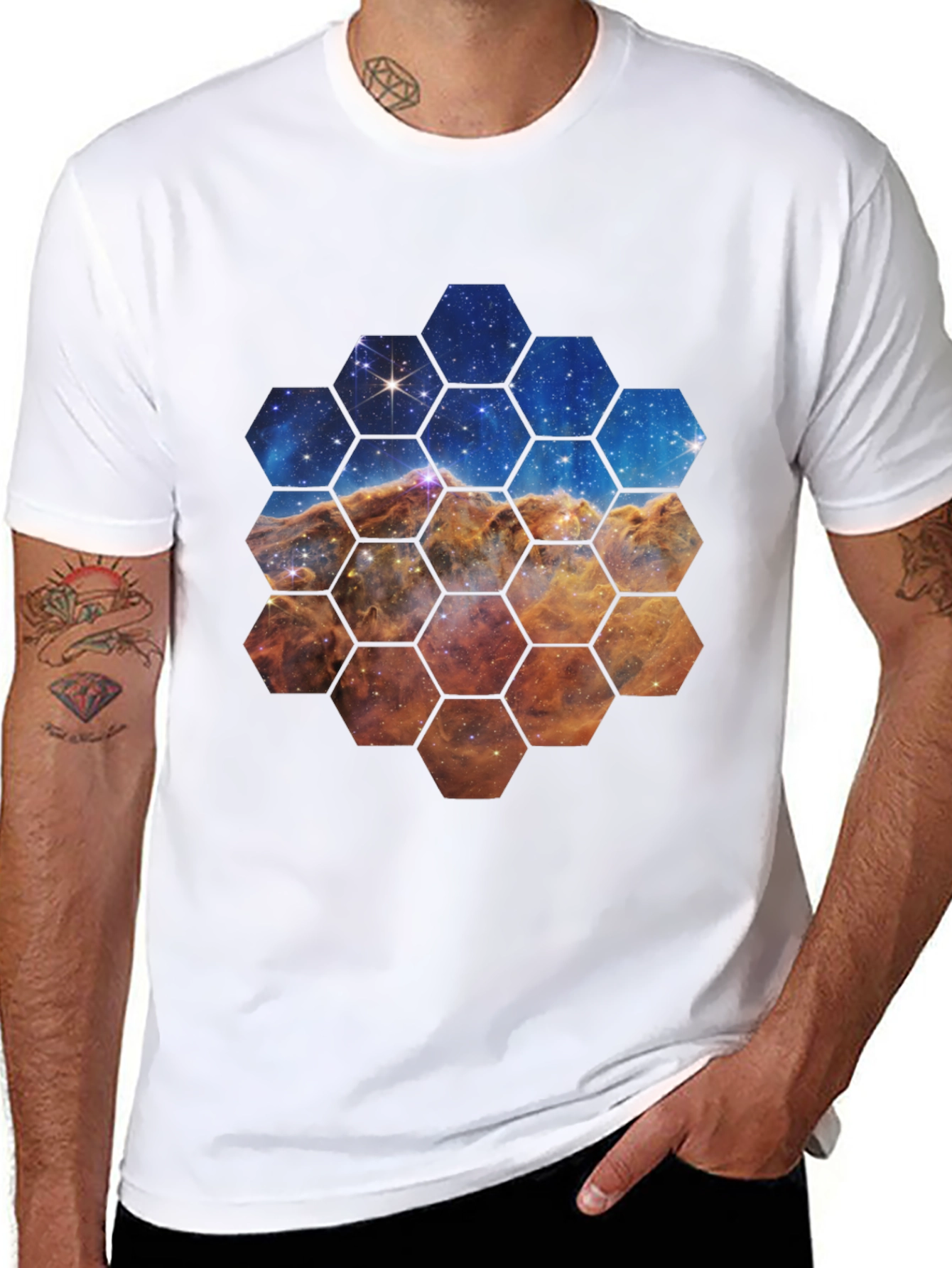 Nebula Hexagon Graphic Tee - Space Lover Shirt