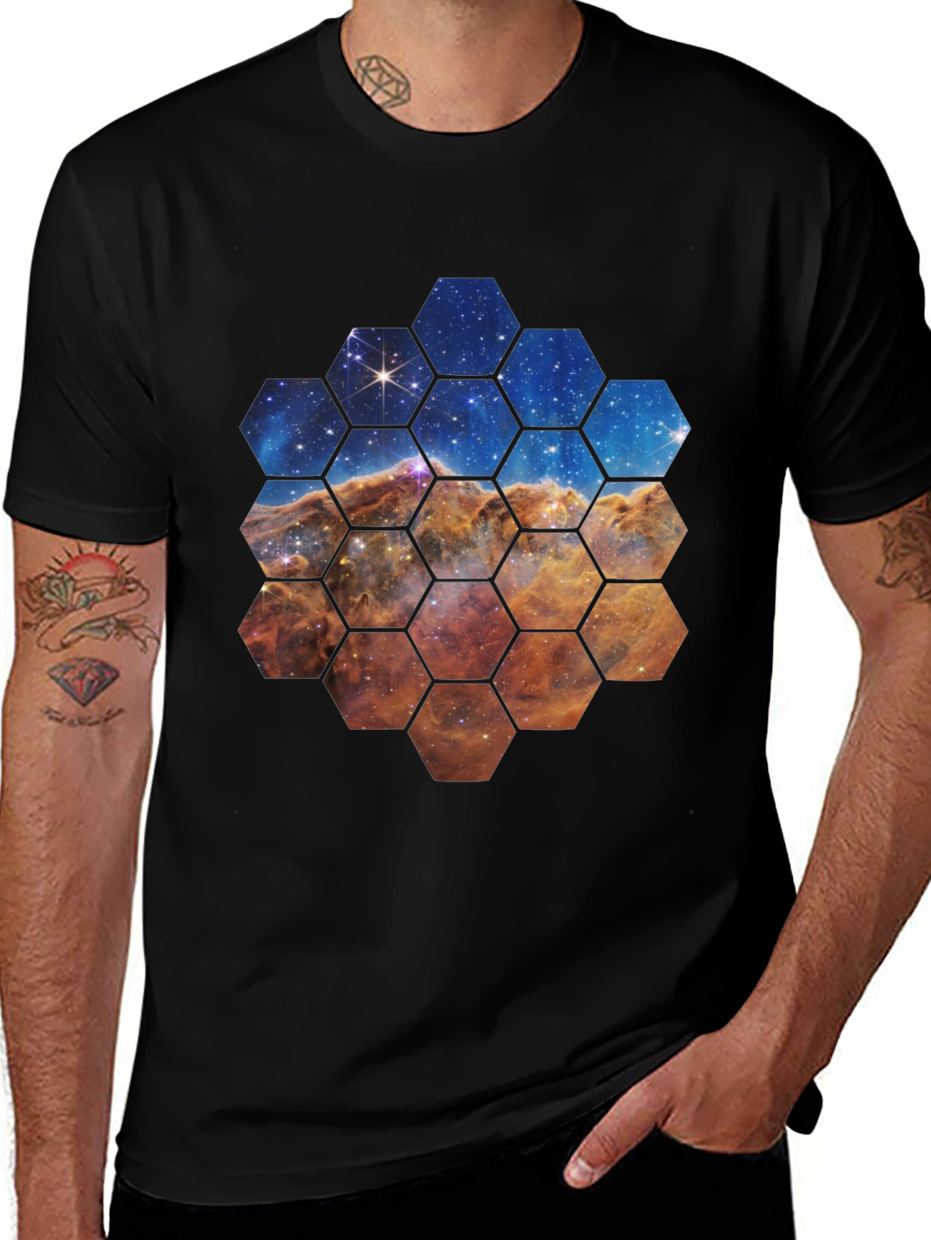 Nebula Hexagon Graphic Tee - Space Lover Shirt
