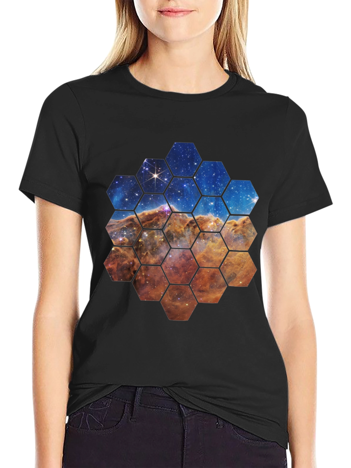 Nebula Hexagon Graphic Tee - Space Lover Shirt