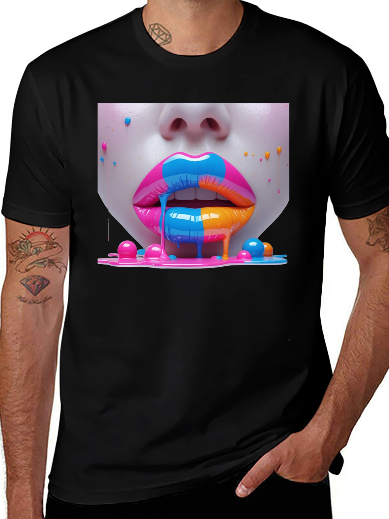 Vibrant Lips Graphic Tee - Unisex Black T-Shirt