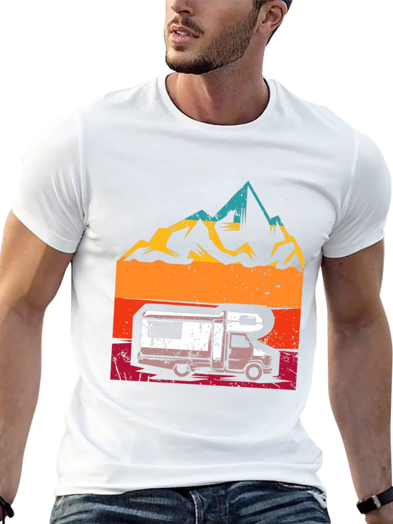 Retro Camper Van & Mountain Graphic T-Shirt