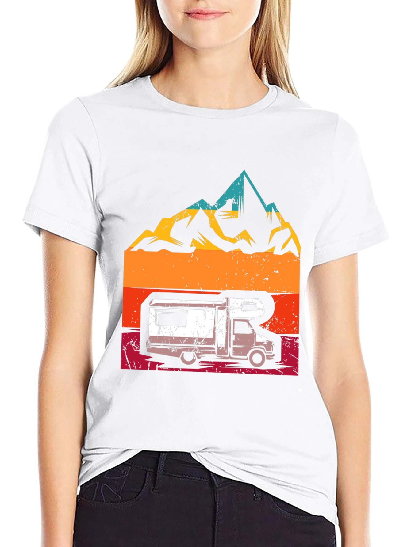 Retro Camper Van & Mountain Graphic T-Shirt