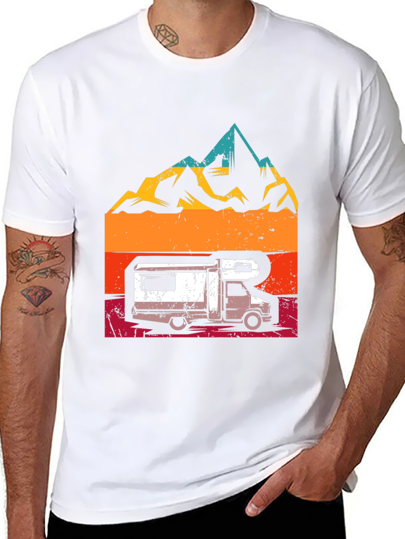 Retro Camper Van & Mountain Graphic T-Shirt