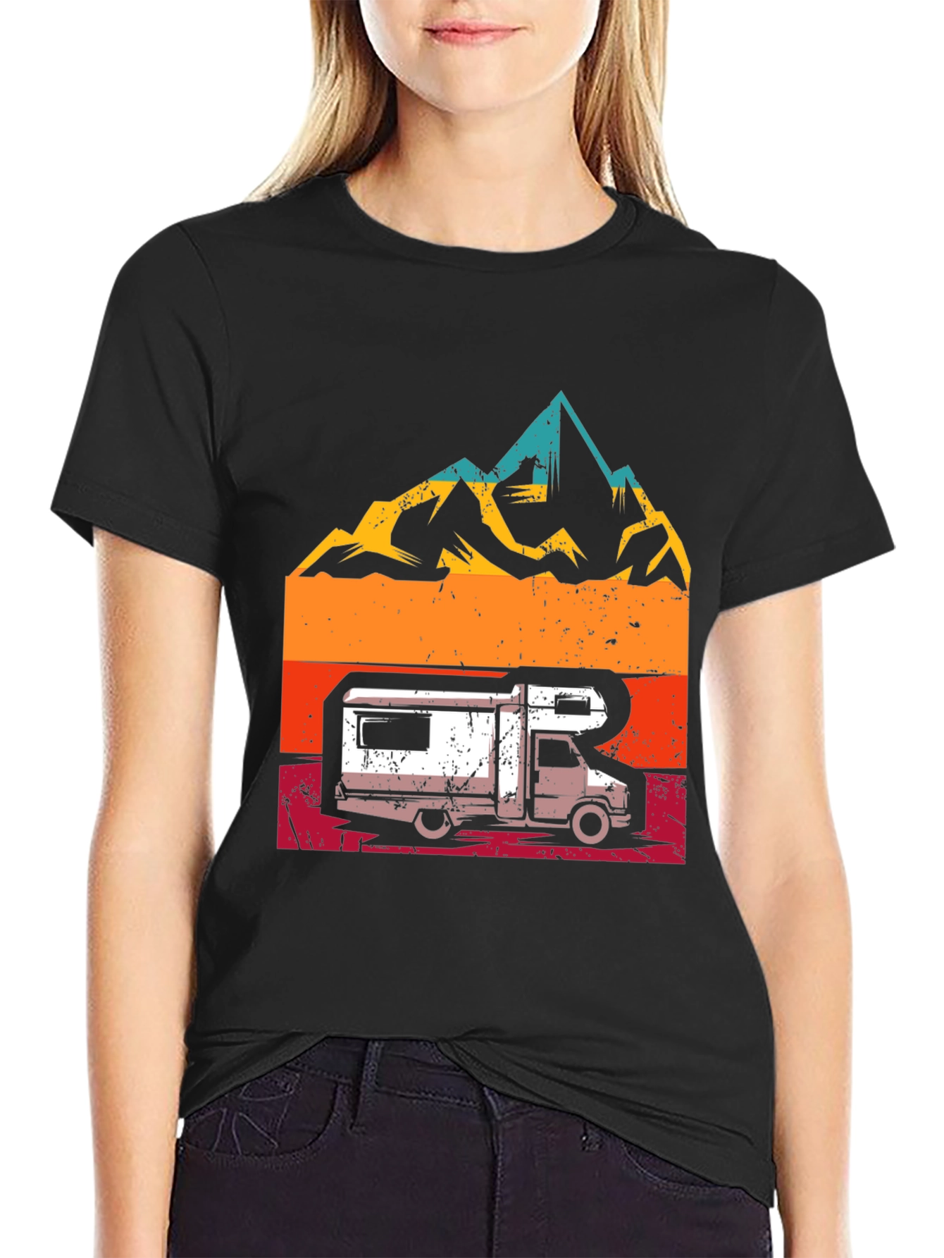 Retro Camper Van & Mountain Graphic T-Shirt