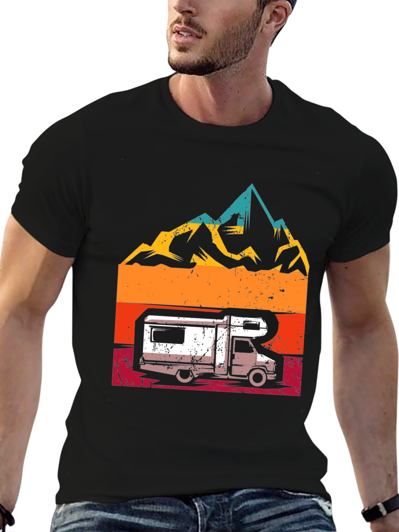 Retro Camper Van & Mountain Graphic T-Shirt