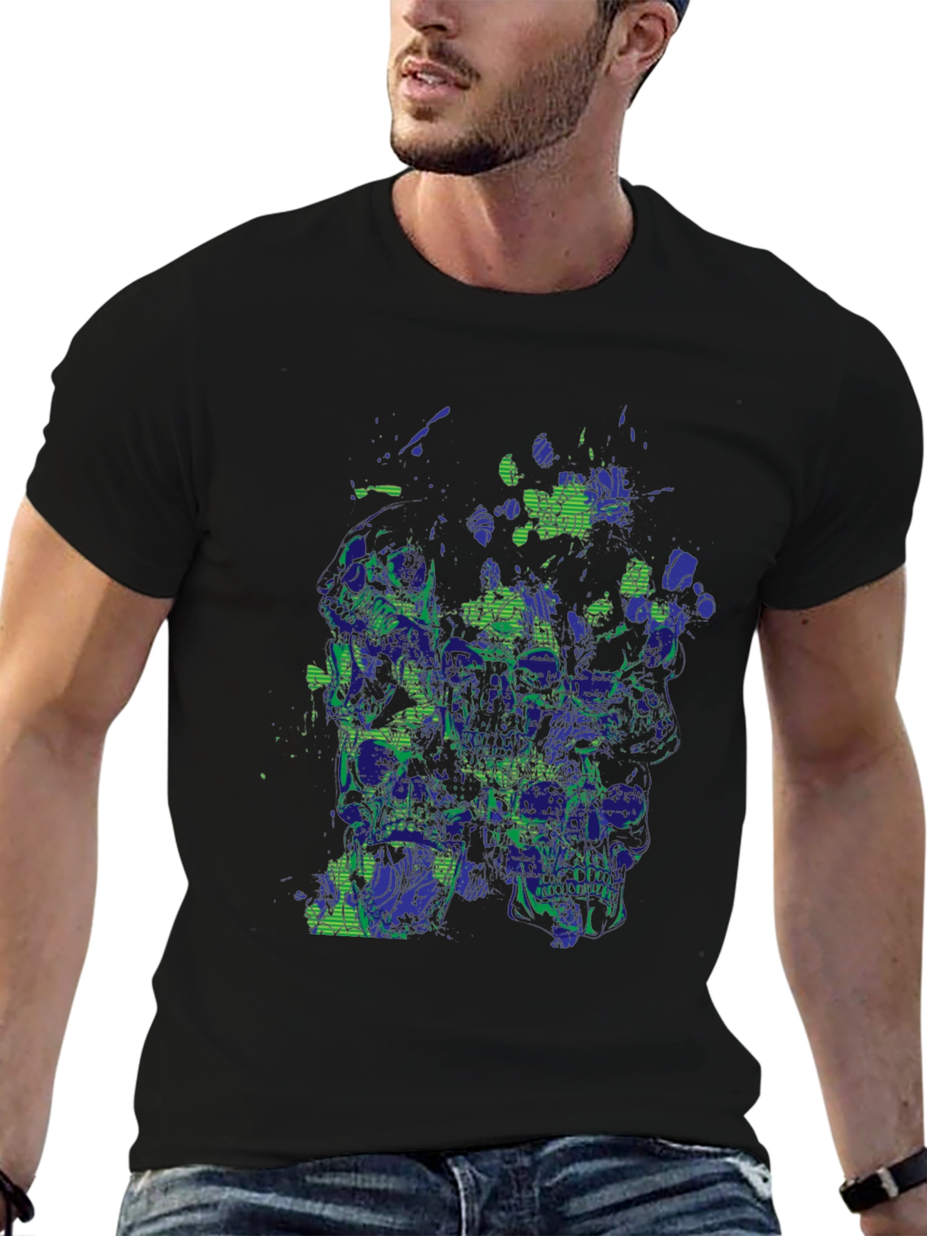 Abstract Skull Graphic Print Black T-Shirt