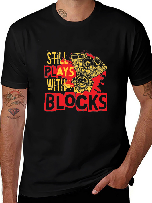 Still Plays with Blocks T-Shirt - Motorcycle Engine Design