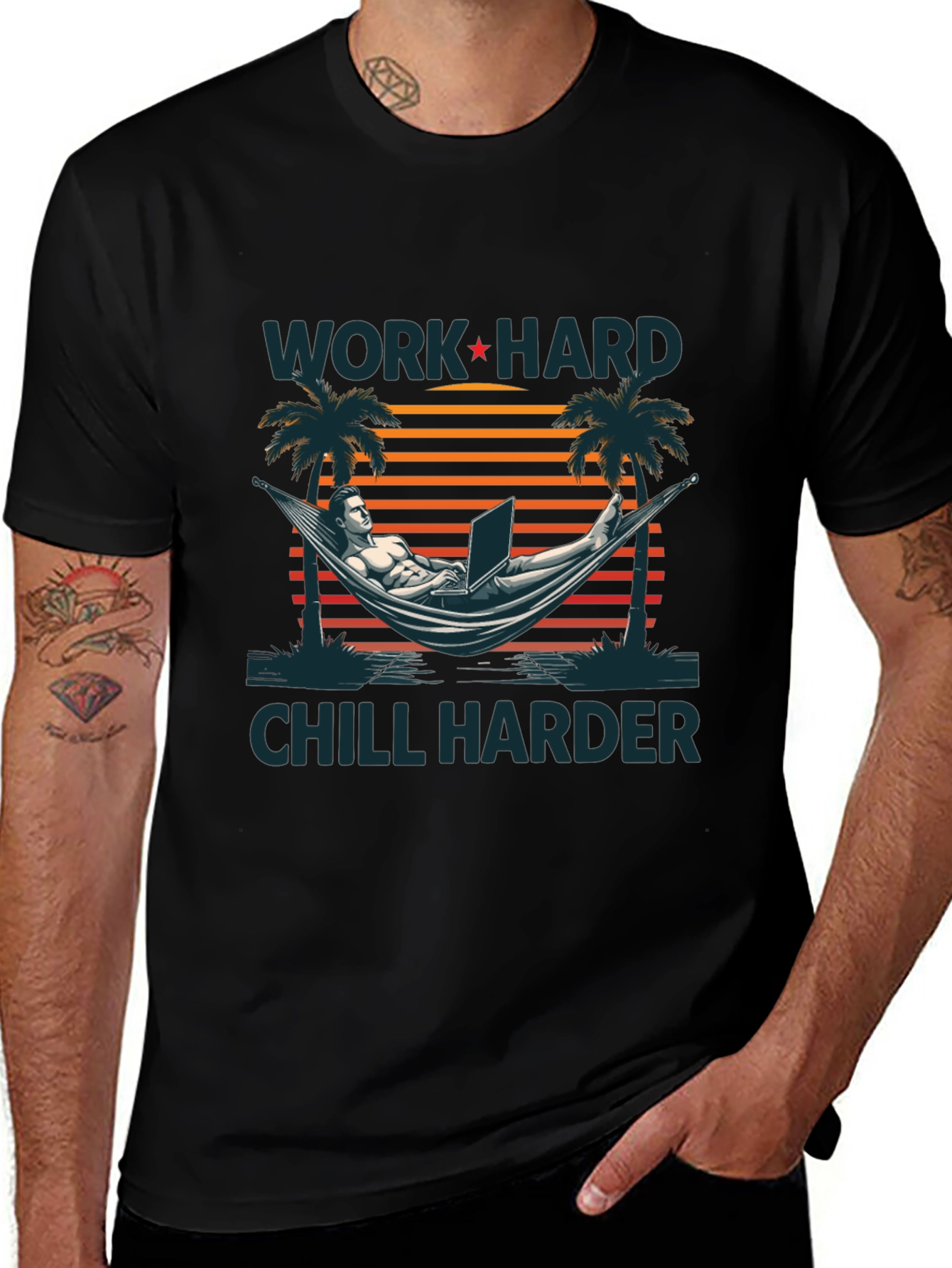 Work Hard Chill Harder Black Graphic T-Shirt