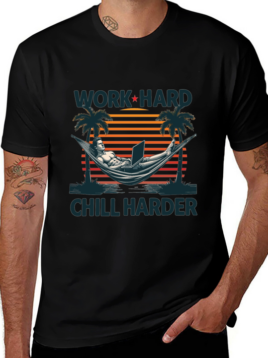 Work Hard Chill Harder Black Graphic T-Shirt