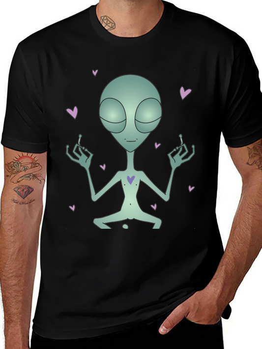 Meditating Alien Heart Black T-Shirt