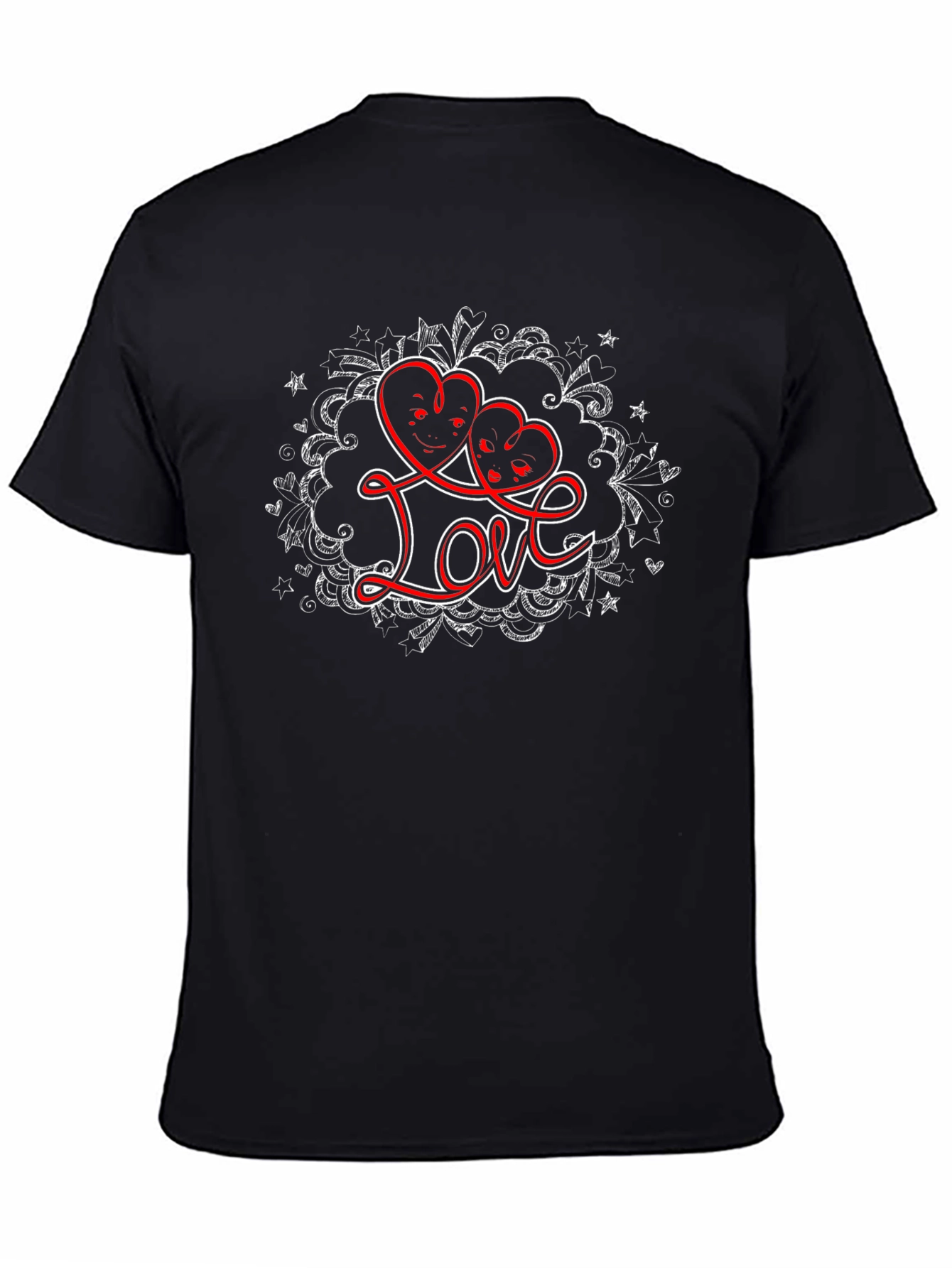 Love Heart Faces Graphic Black T-Shirt
