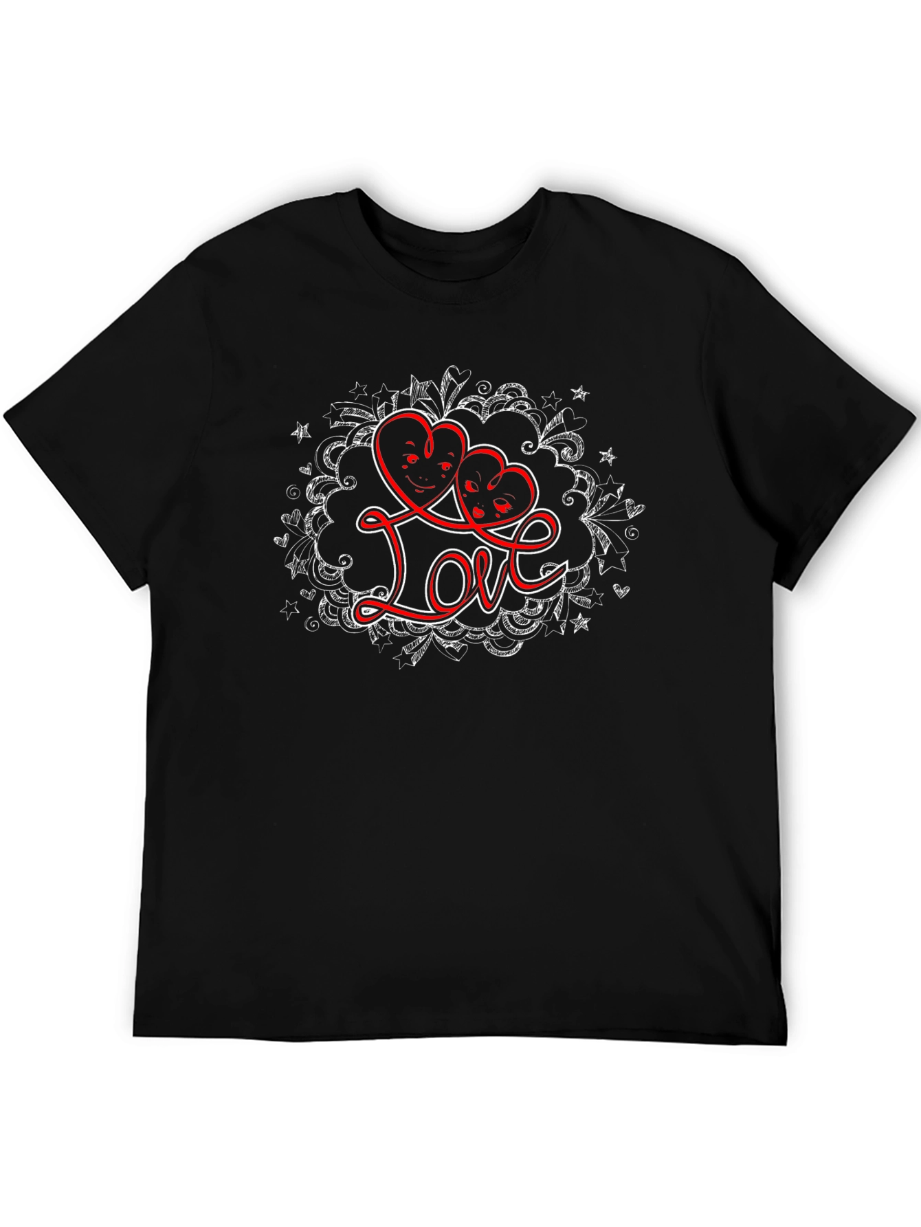 Love Heart Faces Graphic Black T-Shirt