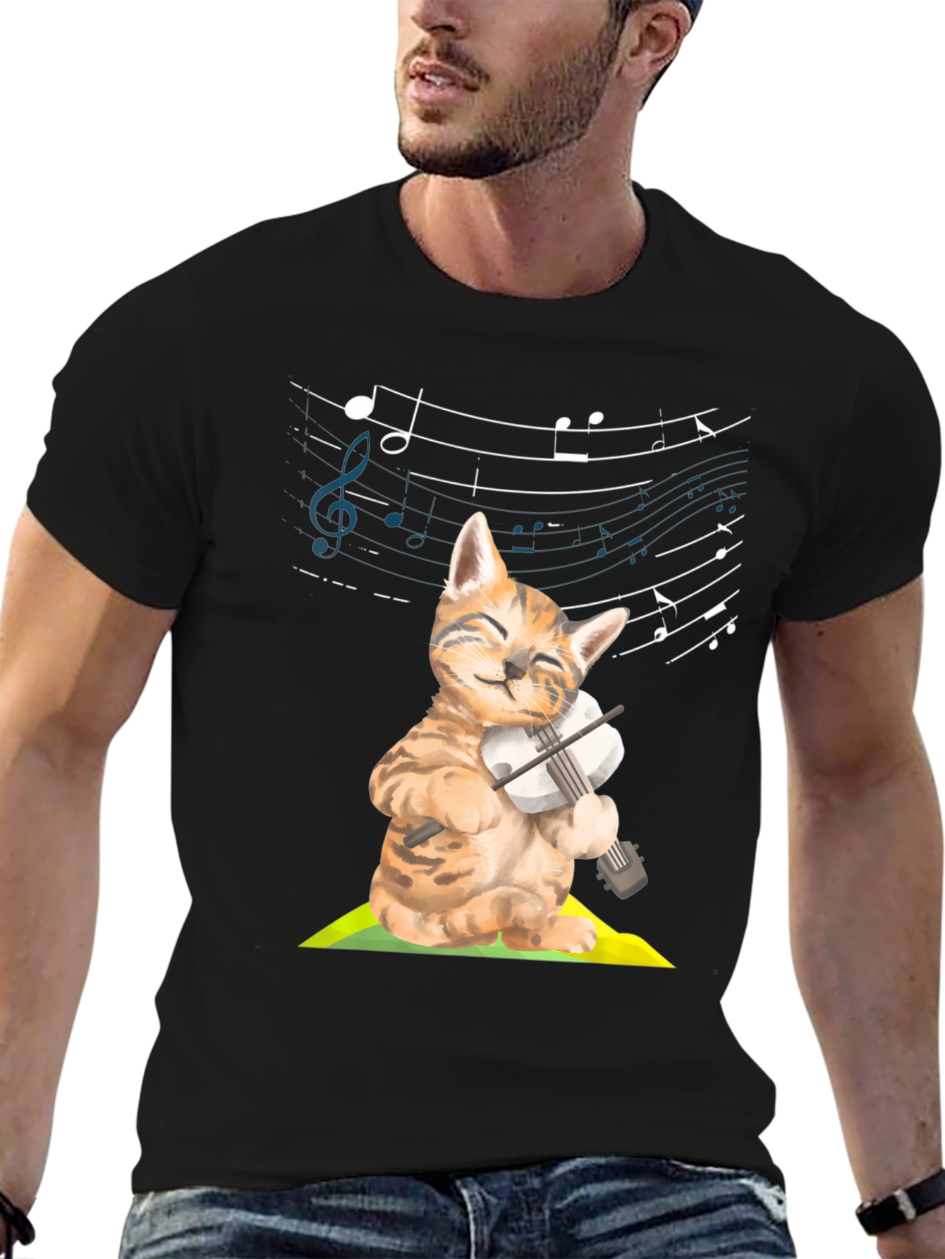 Cat Violinist Graphic Tee - Musical Kitty T-Shirt