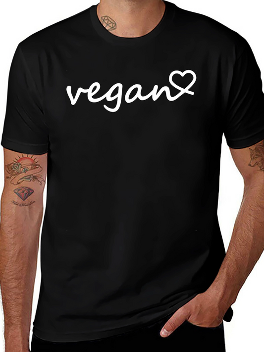 Vegan Heart Graphic Tee - Black Cotton T-Shirt