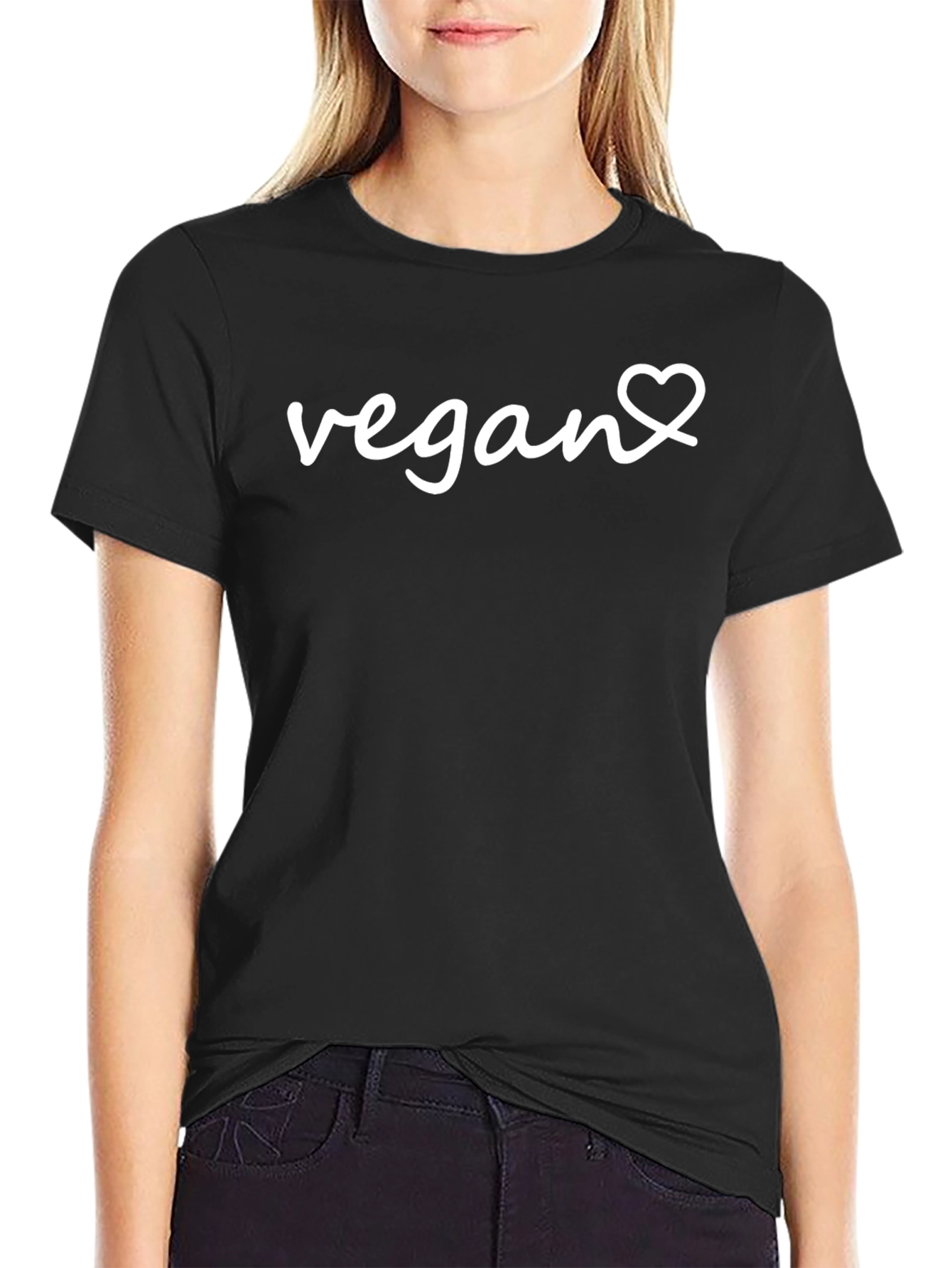 Vegan Heart Graphic Tee - Black Cotton T-Shirt