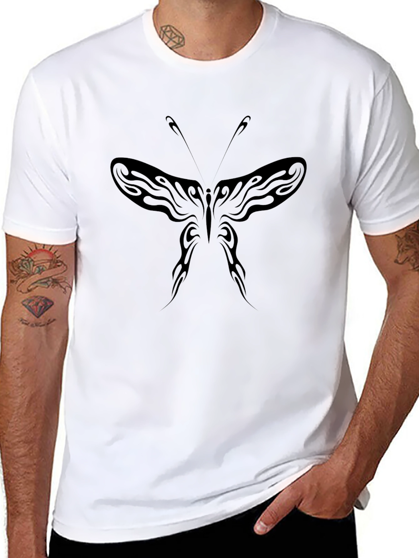Mens Black Butterfly Graphic Tee