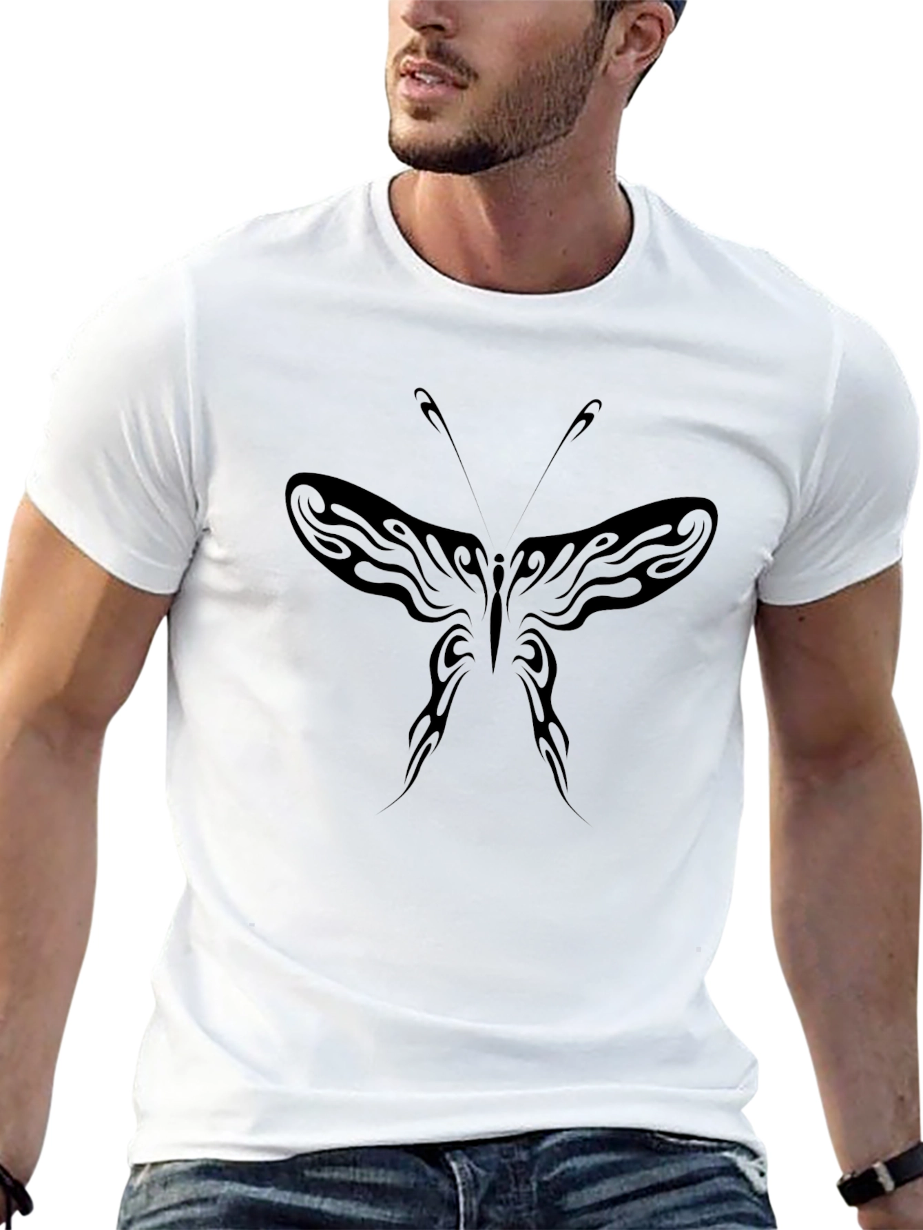 Mens Black Butterfly Graphic Tee