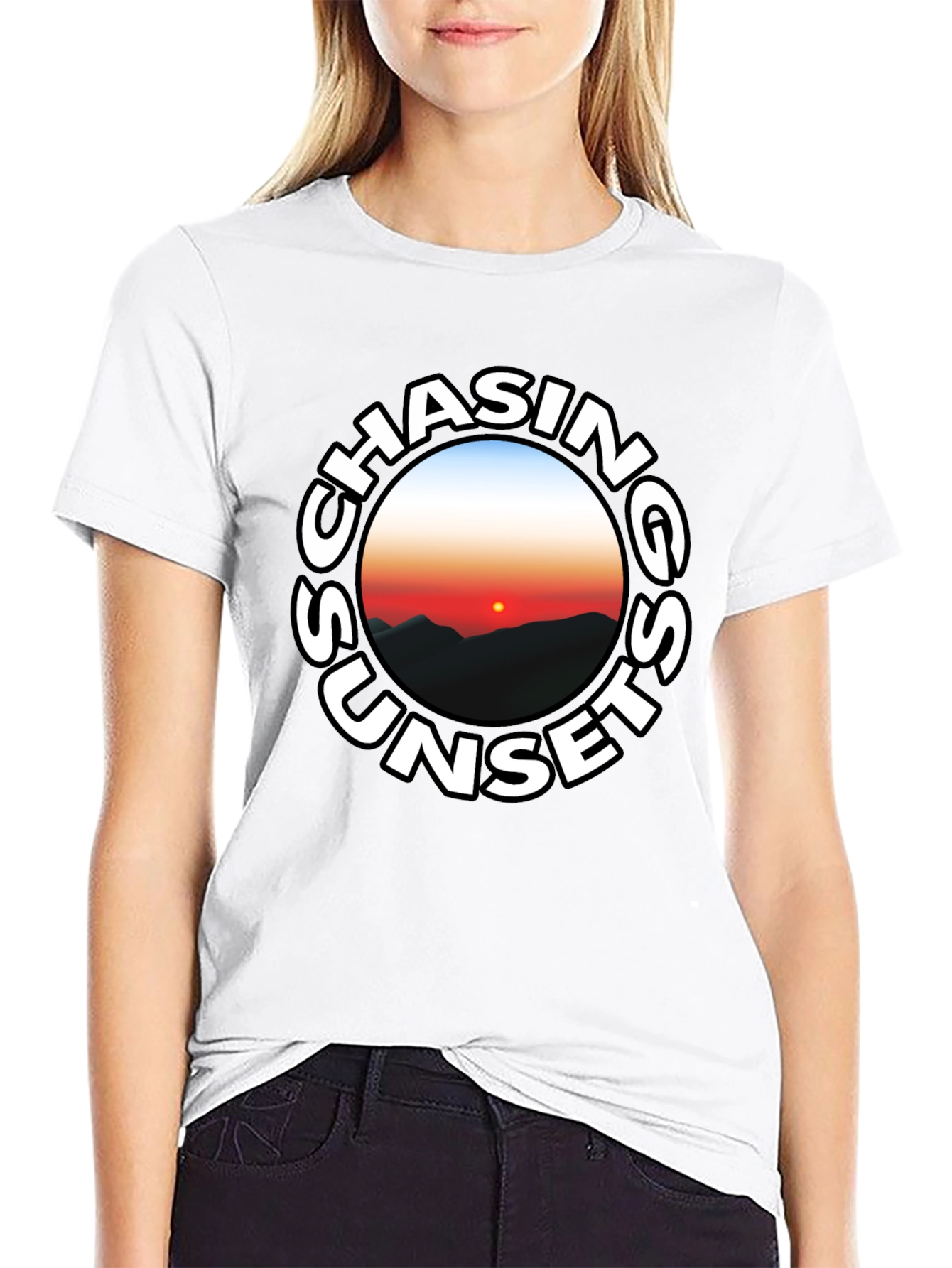 Chasing Sunsets Graphic Tee - Black Cotton T-Shirt