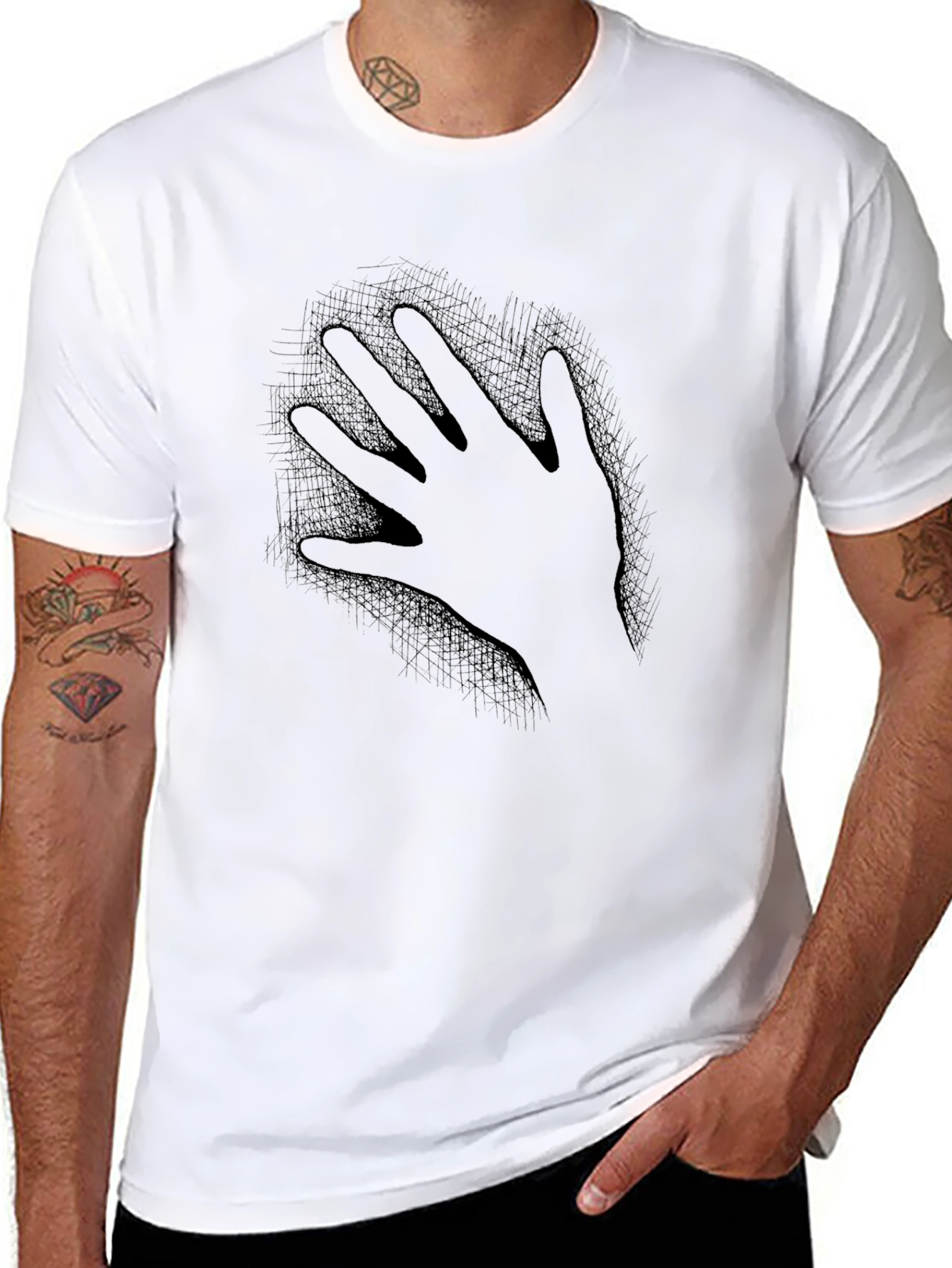 Hand Print Graphic Tee - Soft Black Cotton T-Shirt