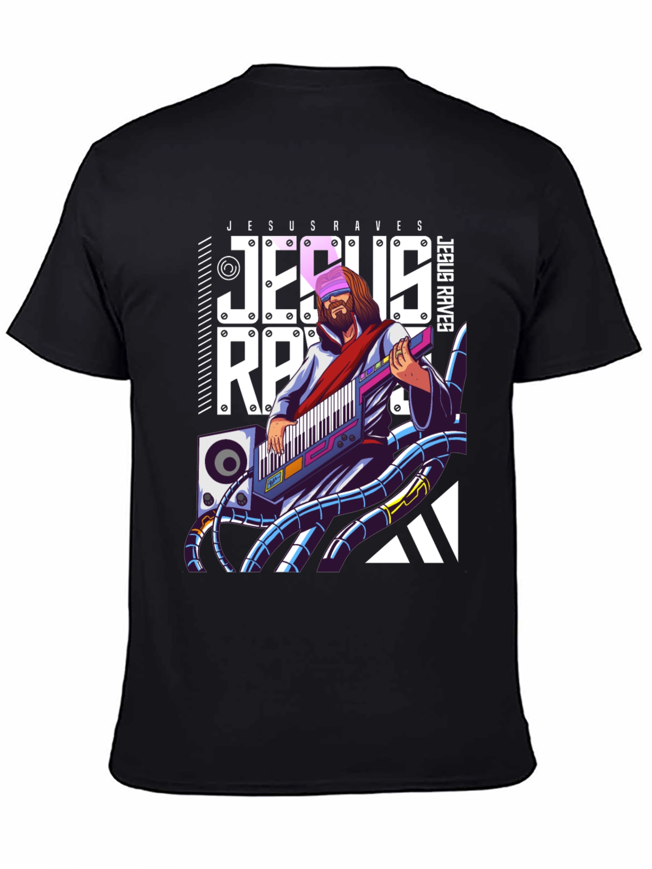 Jesus Raves Black Graphic T-Shirt - Electronic Music