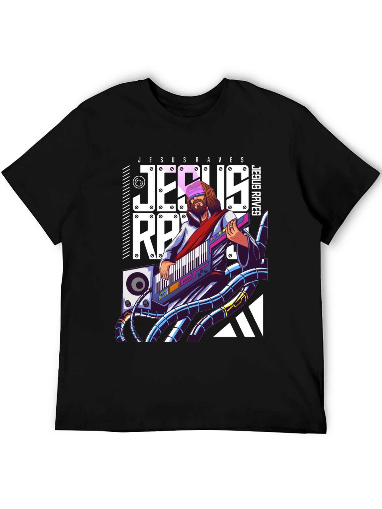 Jesus Raves Black Graphic T-Shirt - Electronic Music