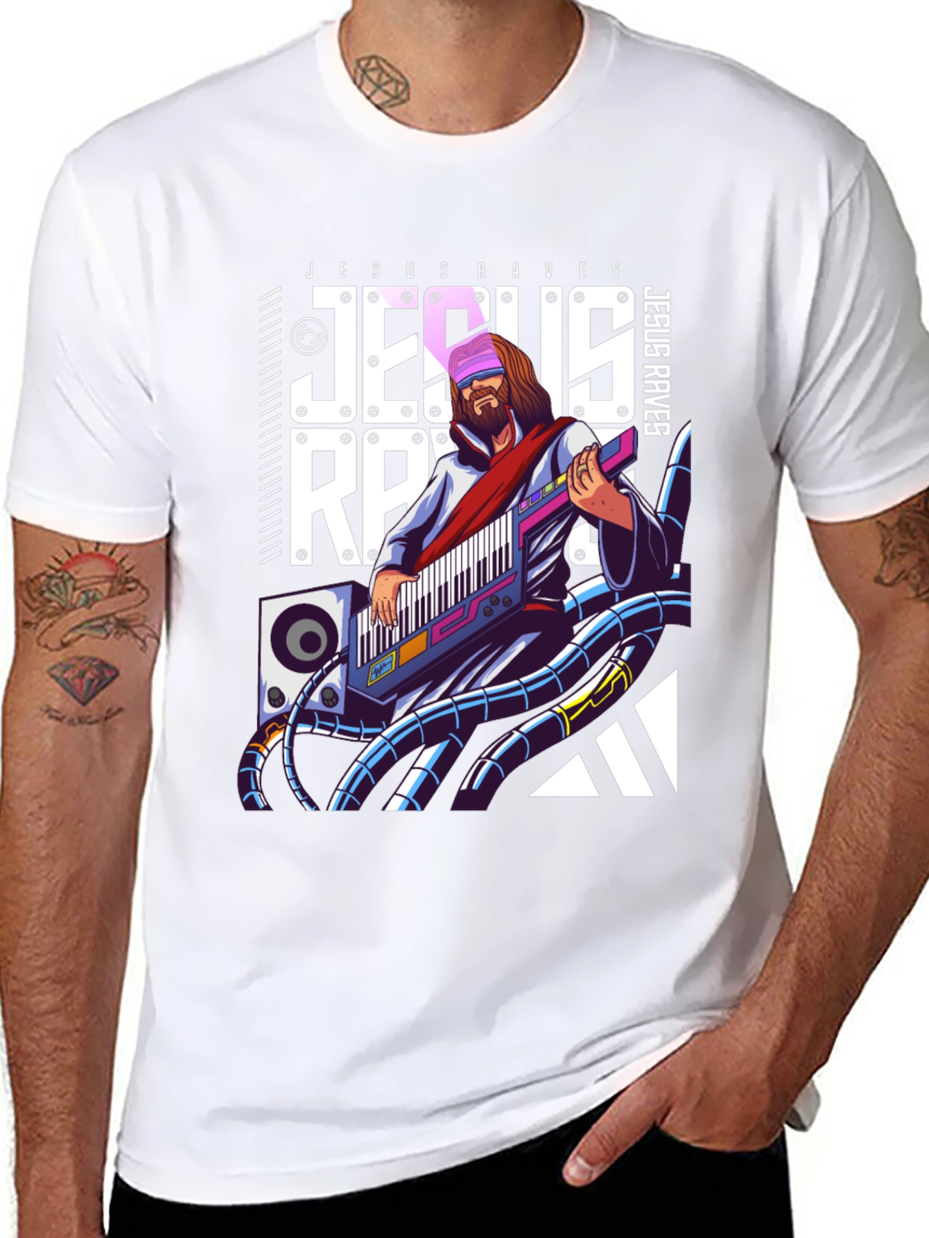 Jesus Raves Black Graphic T-Shirt - Electronic Music
