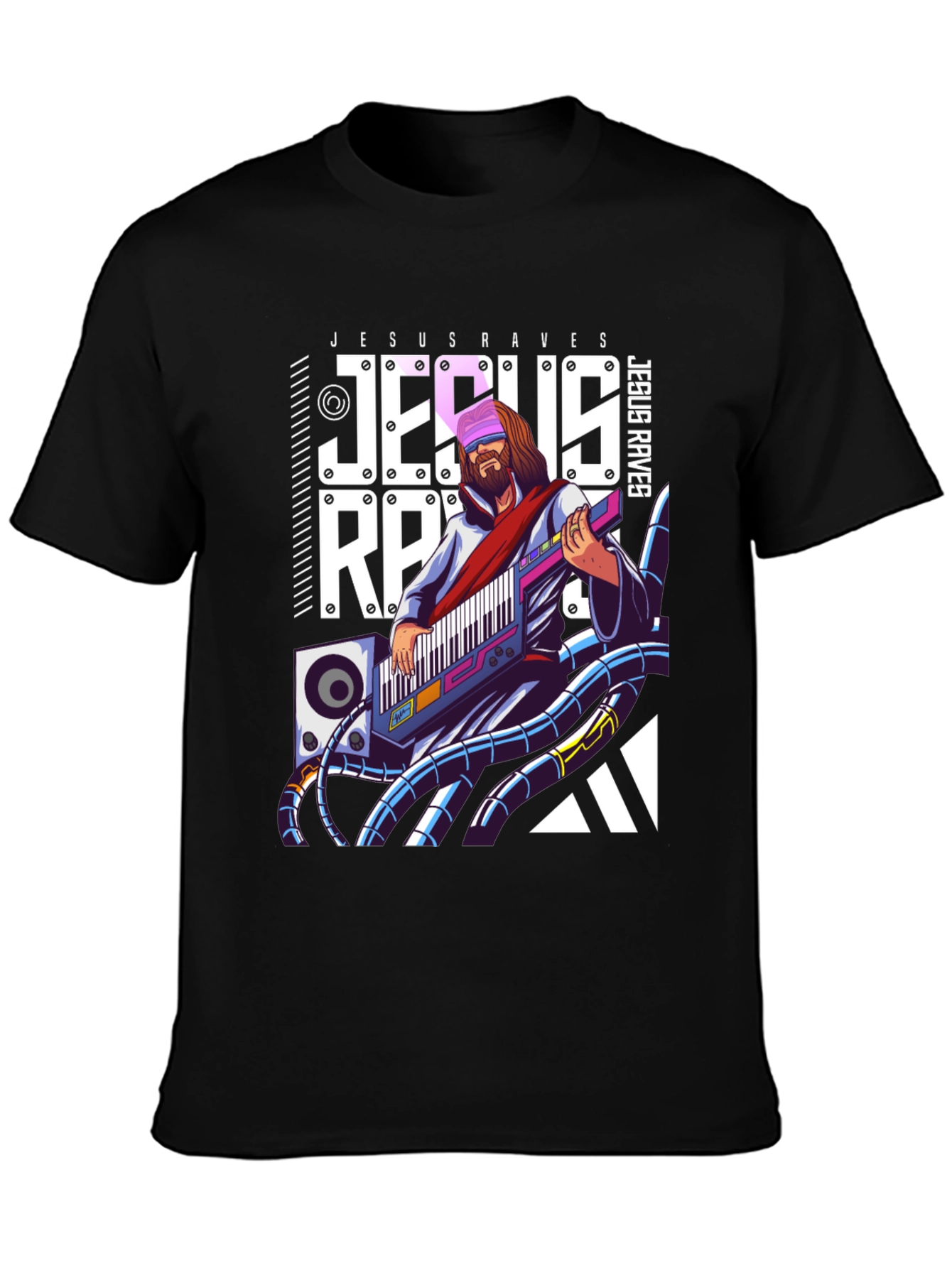 Jesus Raves Black Graphic T-Shirt - Electronic Music