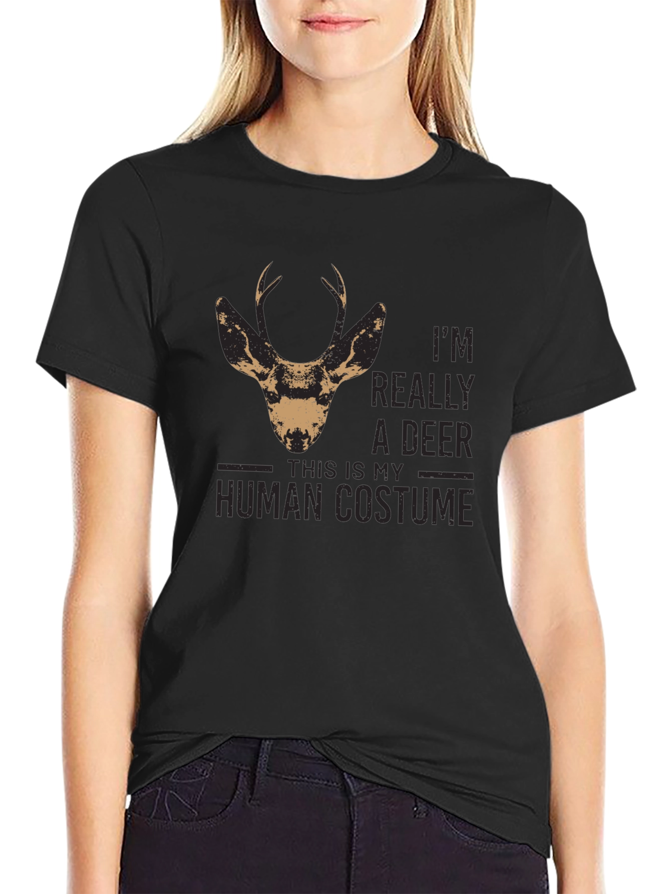 Funny Deer Human Costume T-Shirt - Unisex Black Tee