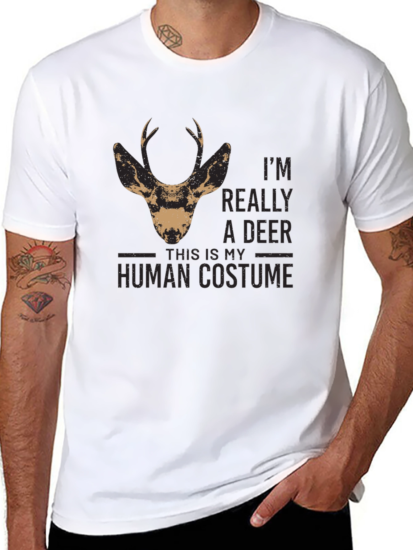 Funny Deer Human Costume T-Shirt - Unisex Black Tee