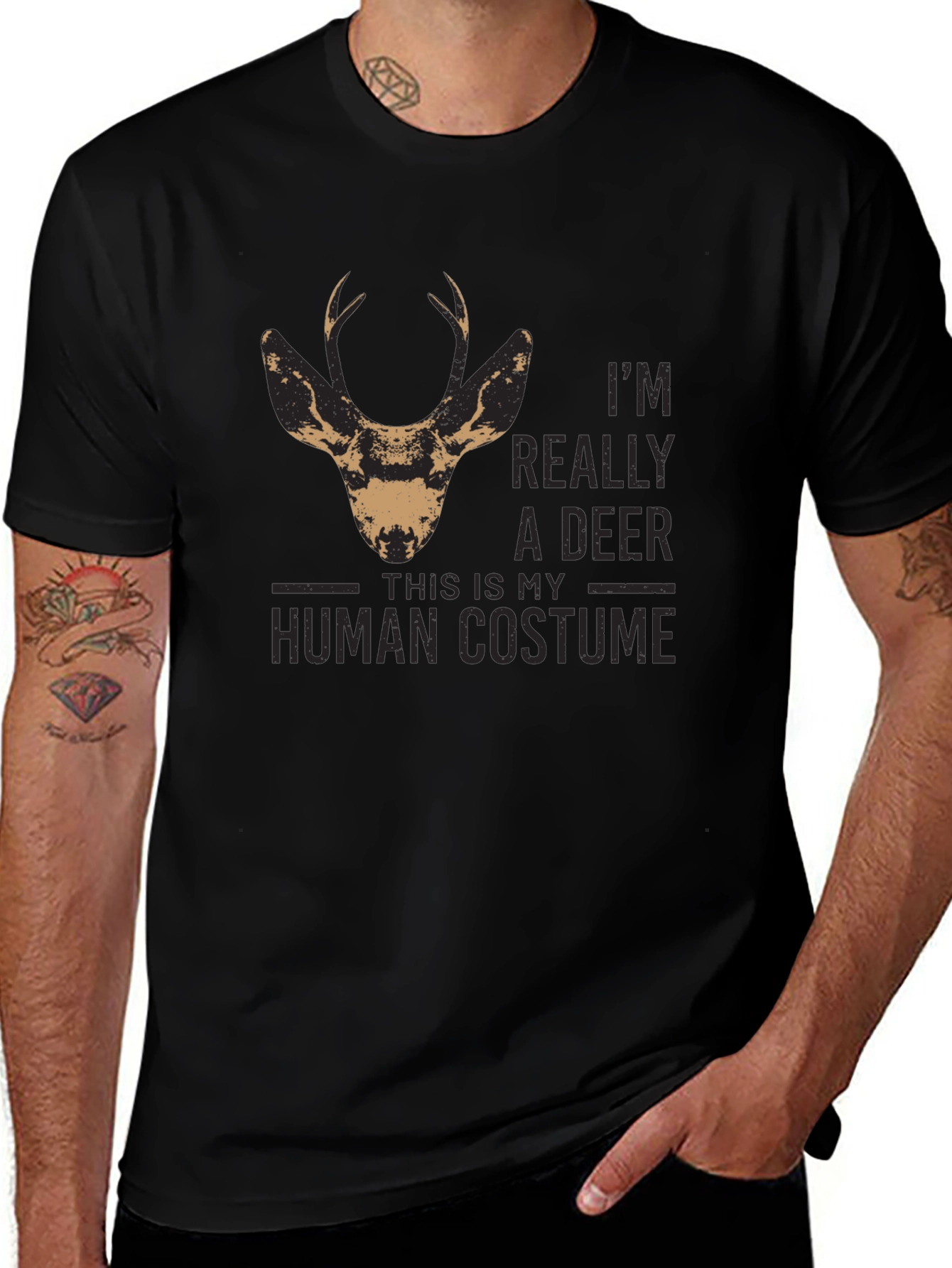 Funny Deer Human Costume T-Shirt - Unisex Black Tee