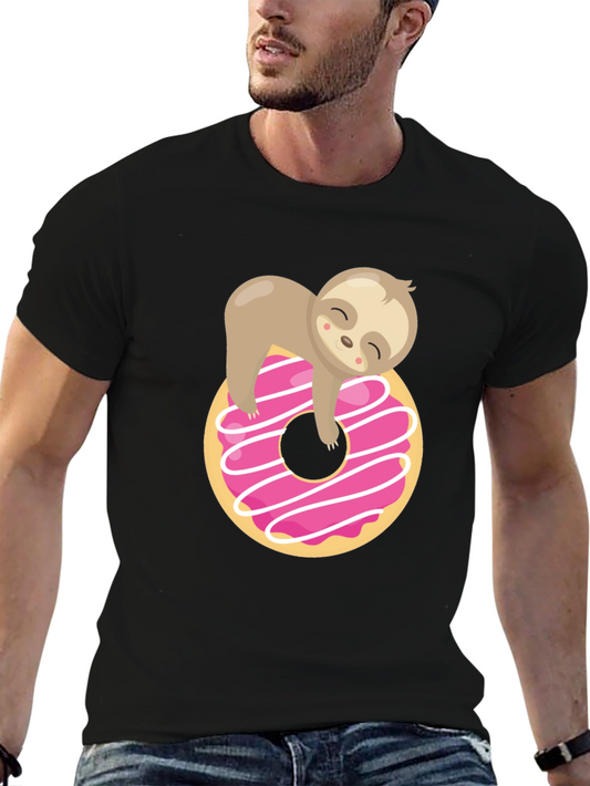 Sloth Donut Graphic T-Shirt Black