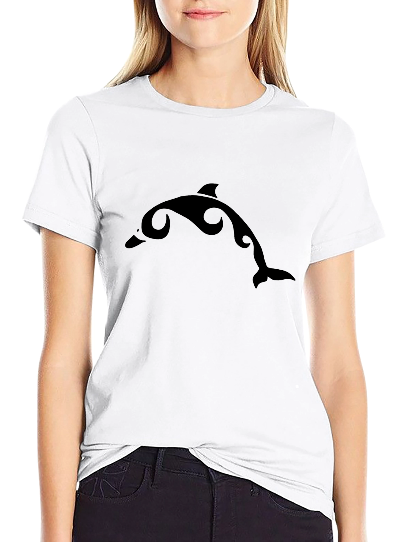 Black Dolphin Graphic T-Shirt - Casual Wear