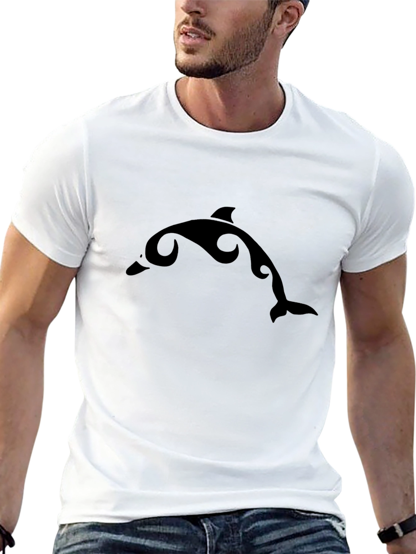Black Dolphin Graphic T-Shirt - Casual Wear