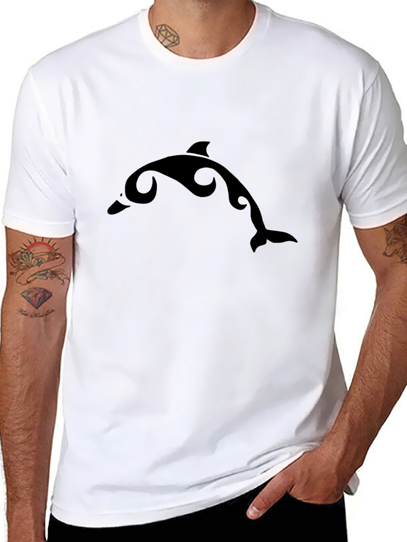 Black Dolphin Graphic T-Shirt - Casual Wear