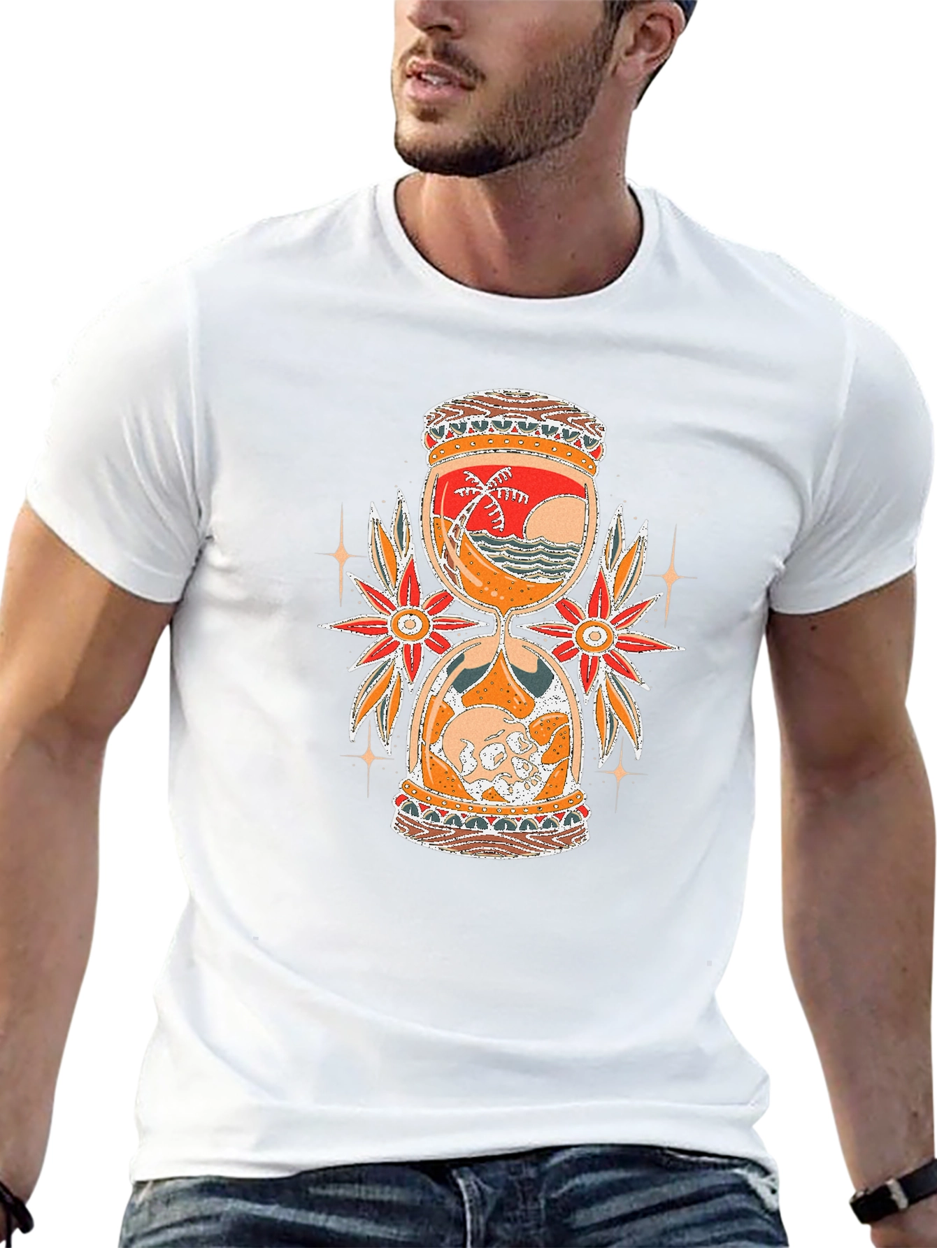 Hourglass Graphic Tee - Beach & Skull Design
