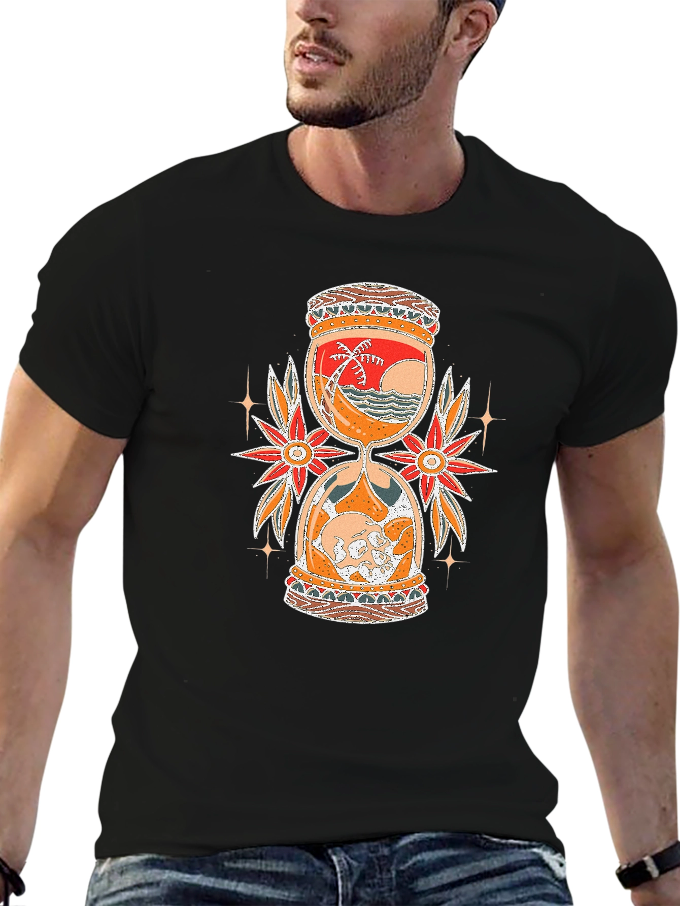 Hourglass Graphic Tee - Beach & Skull Design