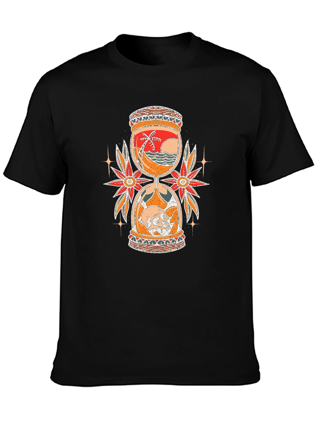 Hourglass Graphic Tee - Beach & Skull Design