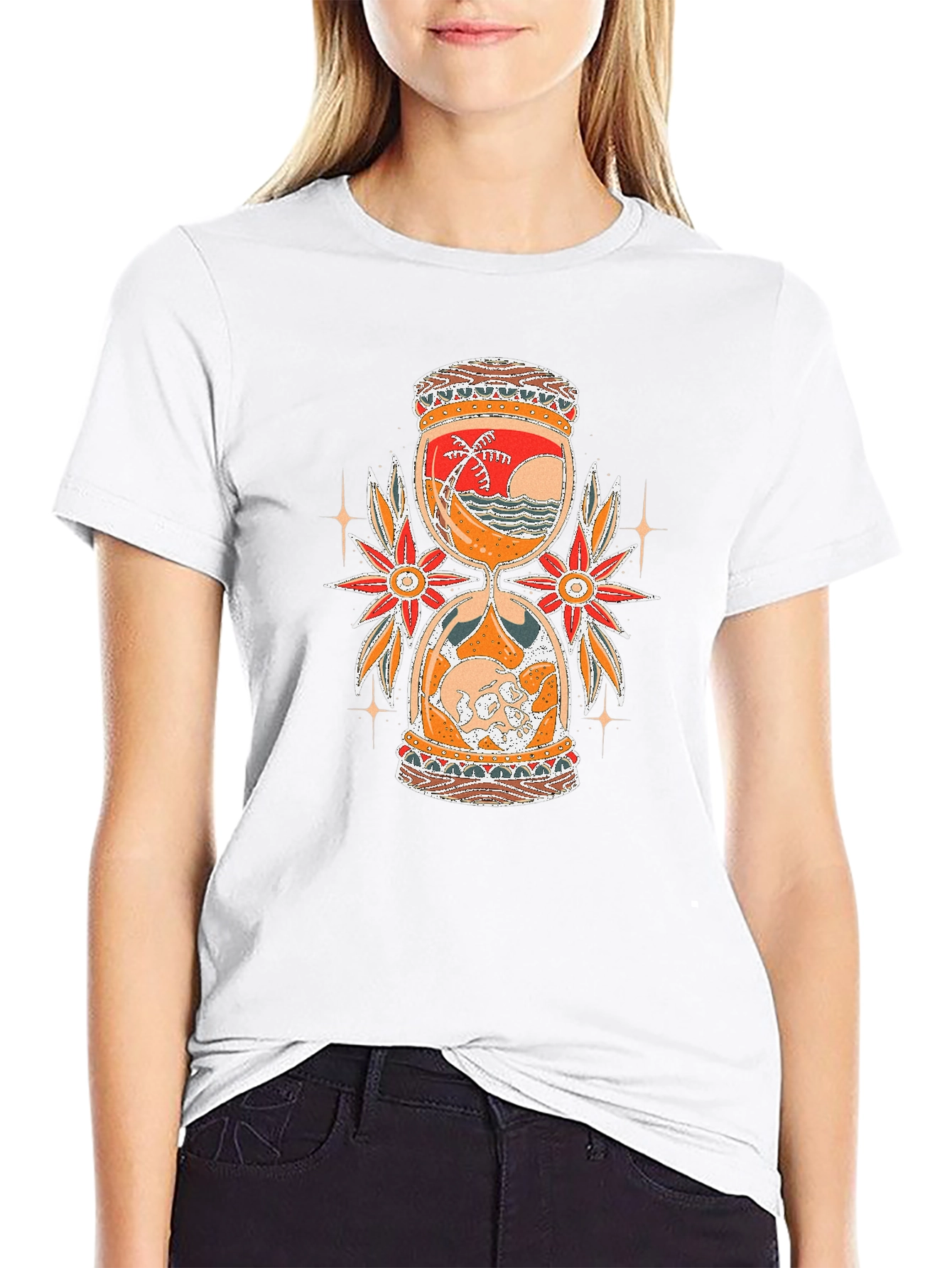 Hourglass Graphic Tee - Beach & Skull Design