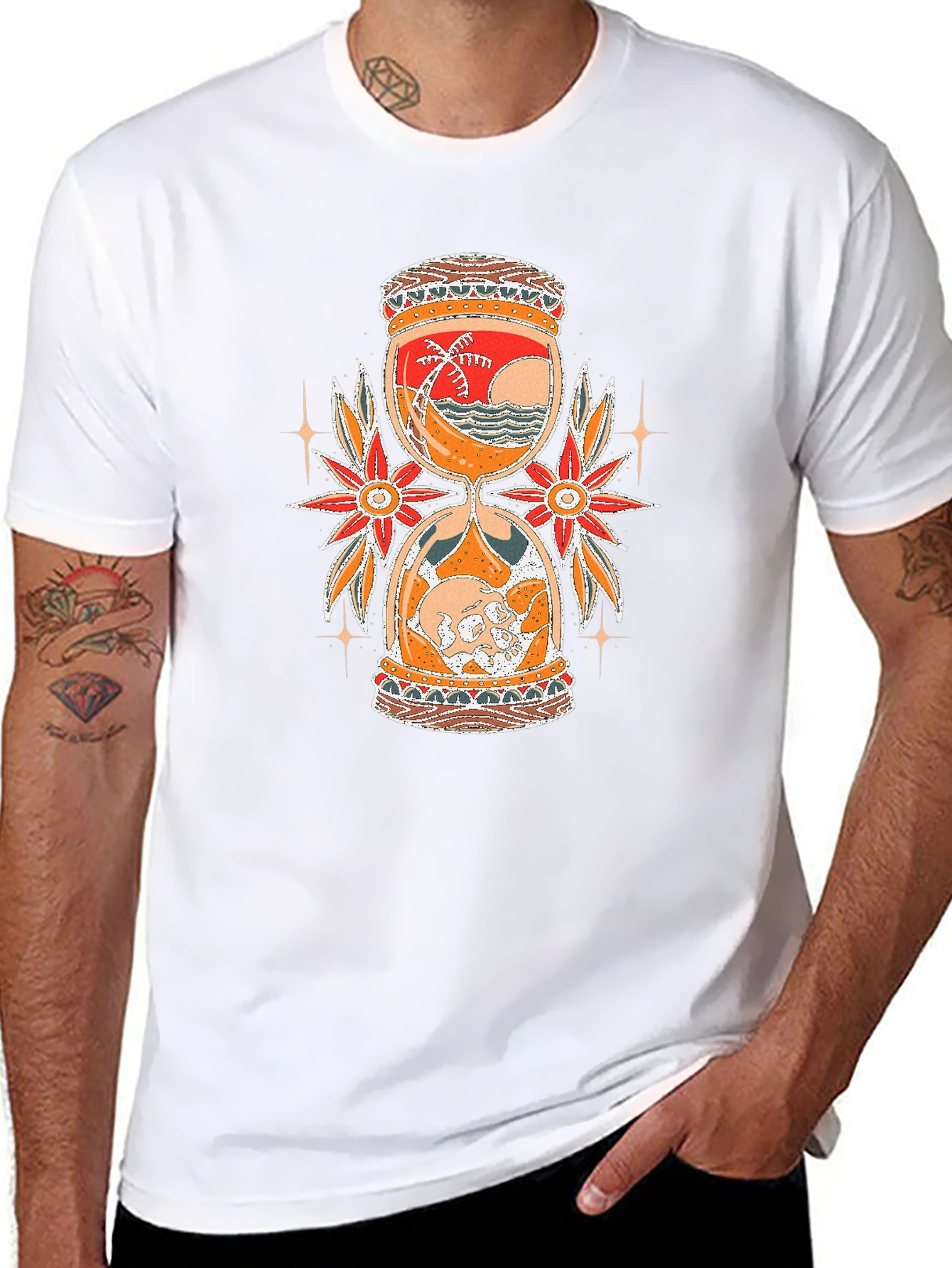 Hourglass Graphic Tee - Beach & Skull Design