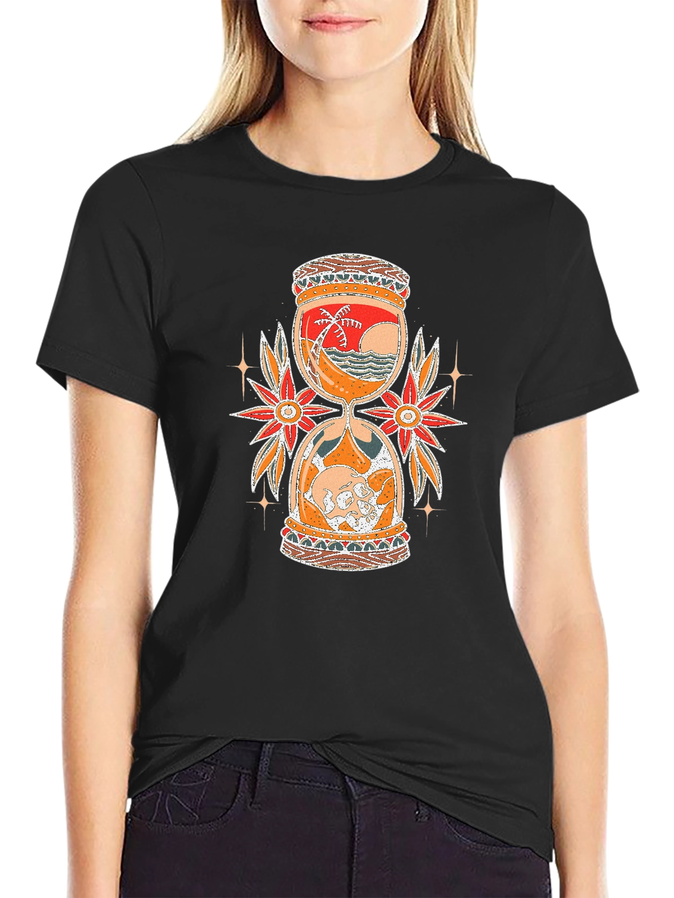 Hourglass Graphic Tee - Beach & Skull Design