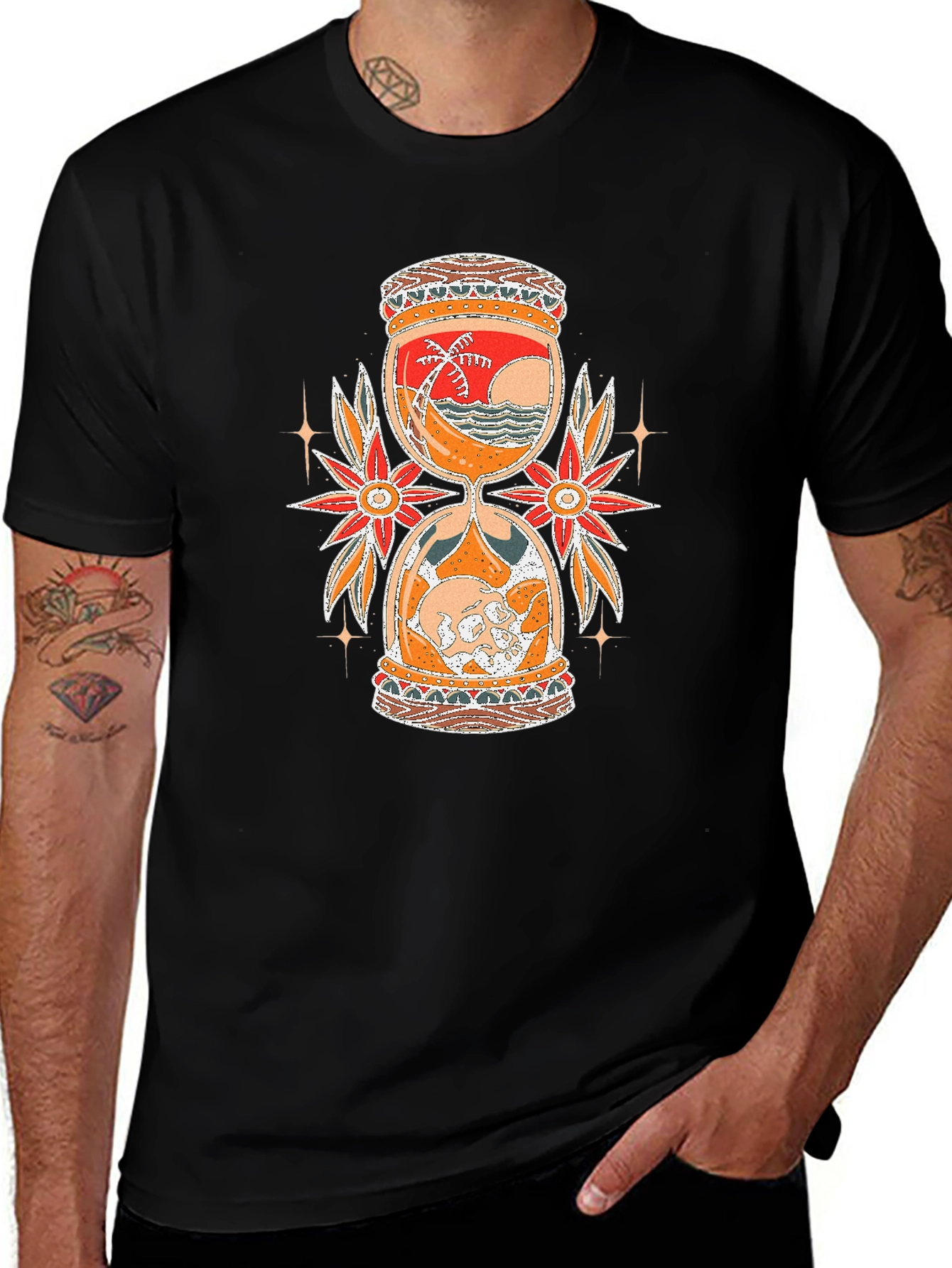 Hourglass Graphic Tee - Beach & Skull Design