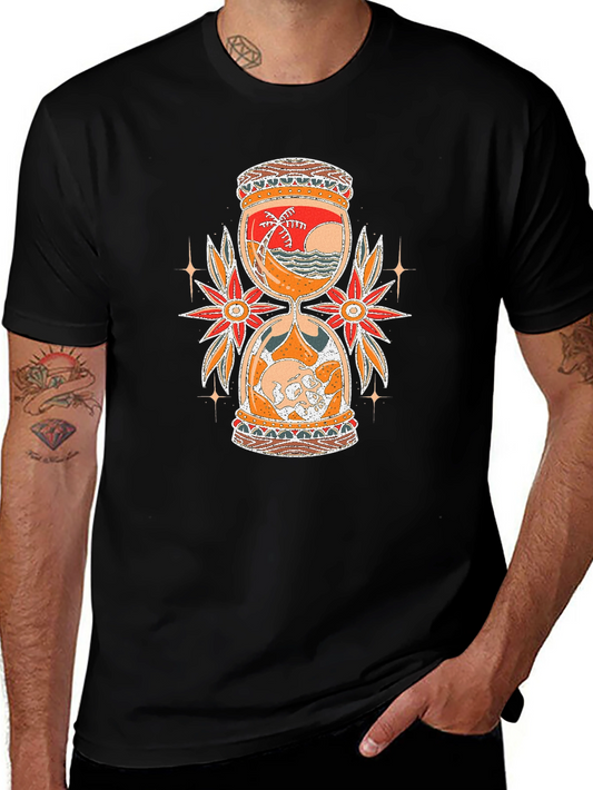 Hourglass Graphic Tee - Beach & Skull Design